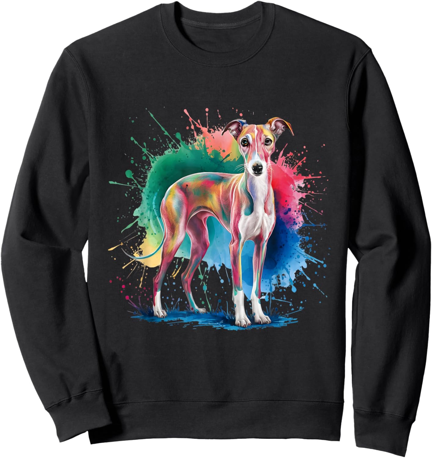 Men Woman Colorful Watercolor Whippet Sweatshirt - Sweatshirt | Black