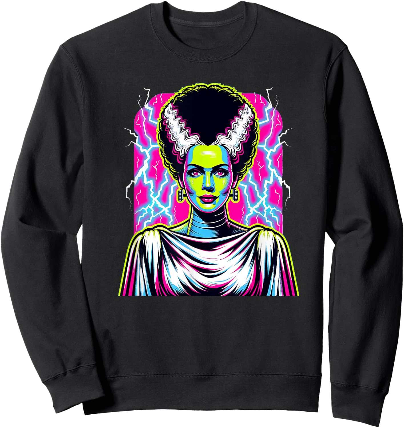 Bride of Frankenstein Bride Vibrant Classic Halloween Horror Sweatshirt - Sweatshirt | Black