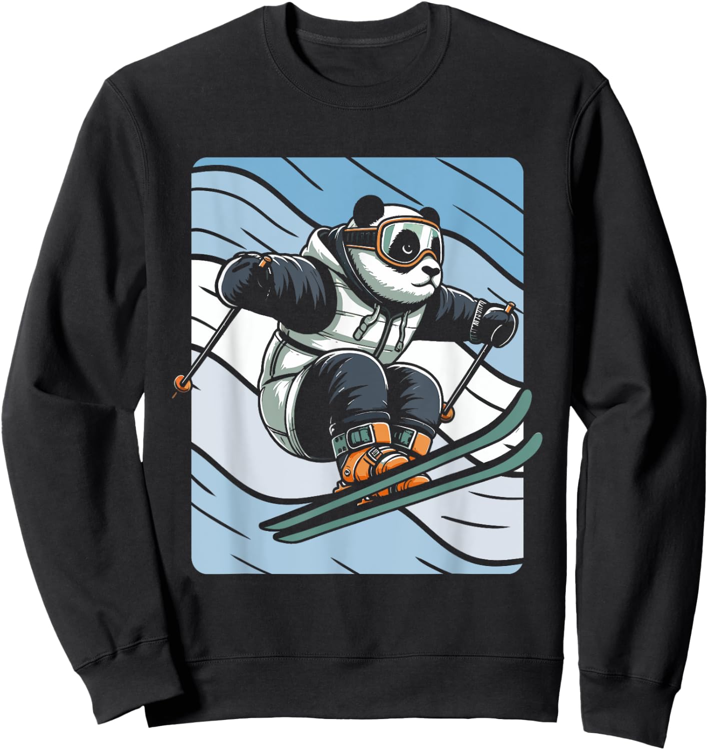 Slalom Skiing Panda Ski Skier Sweatshirt - Sweatshirt | Black