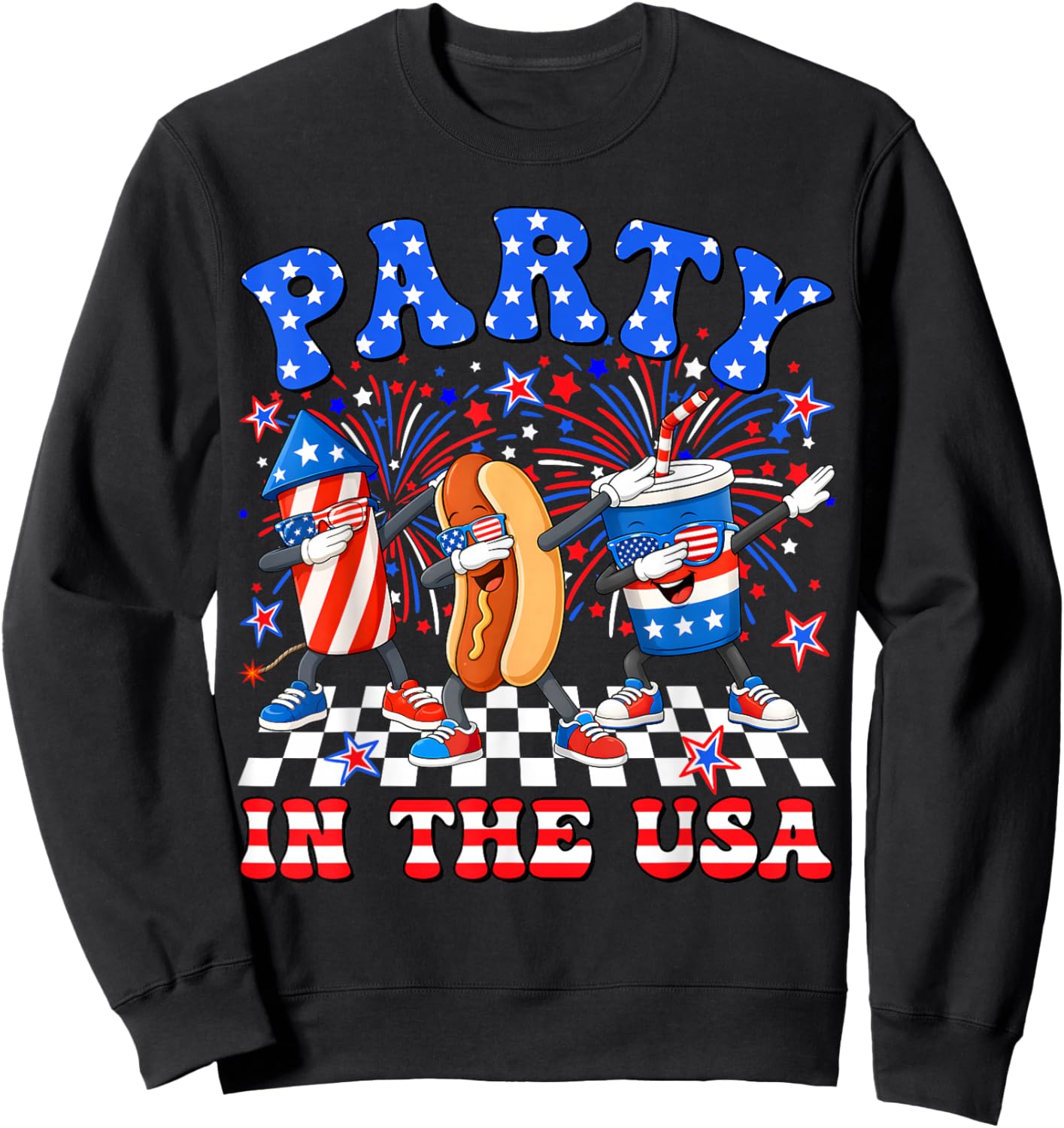 Party in The USA Funny Dabbing Hot Dog Firework 4th of July Sweatshirt - Sweatshirt | Black