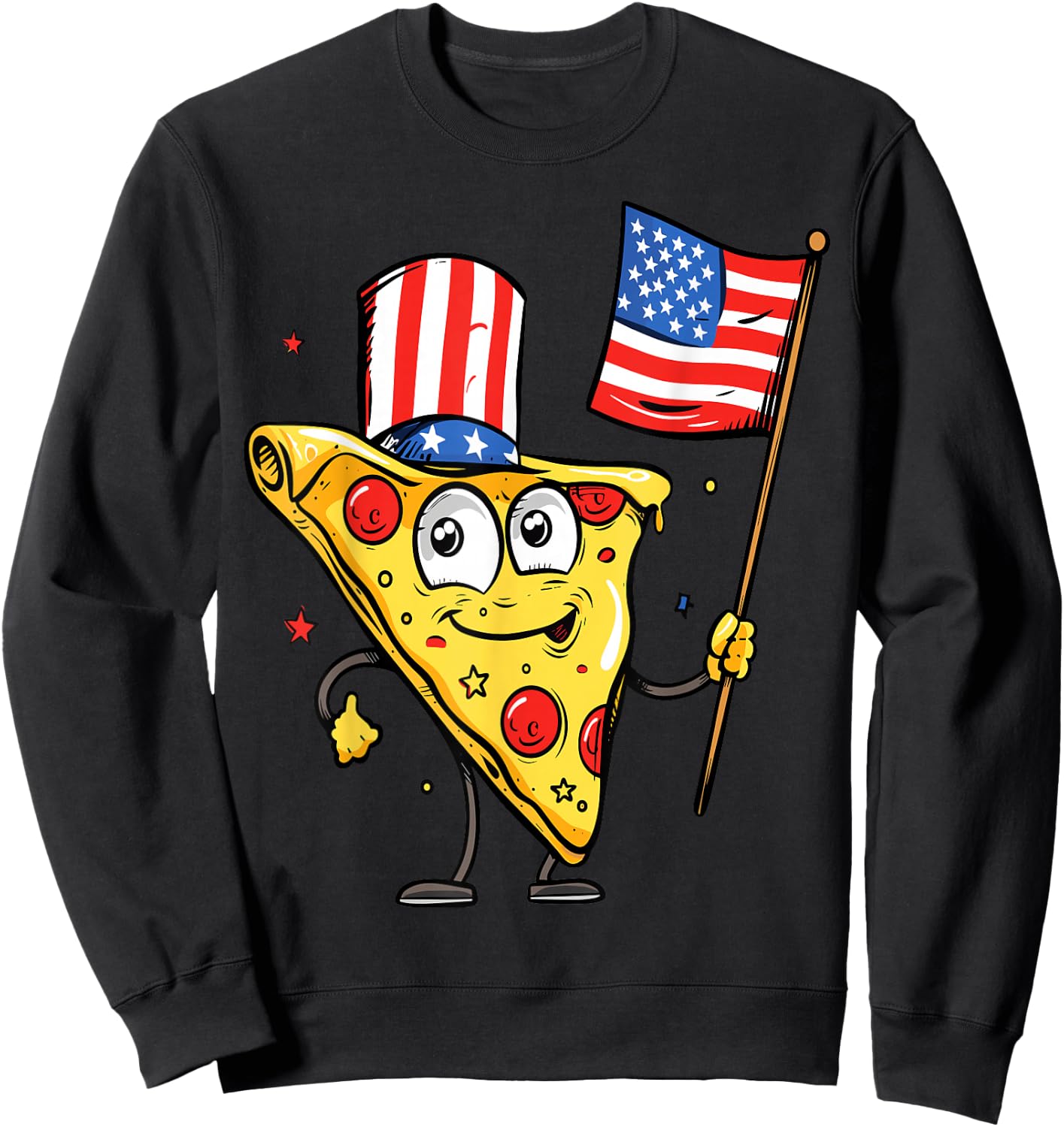 Funny Pizza USA American Flag 4th of July Food Patriotic Sweatshirt - Sweatshirt | Black