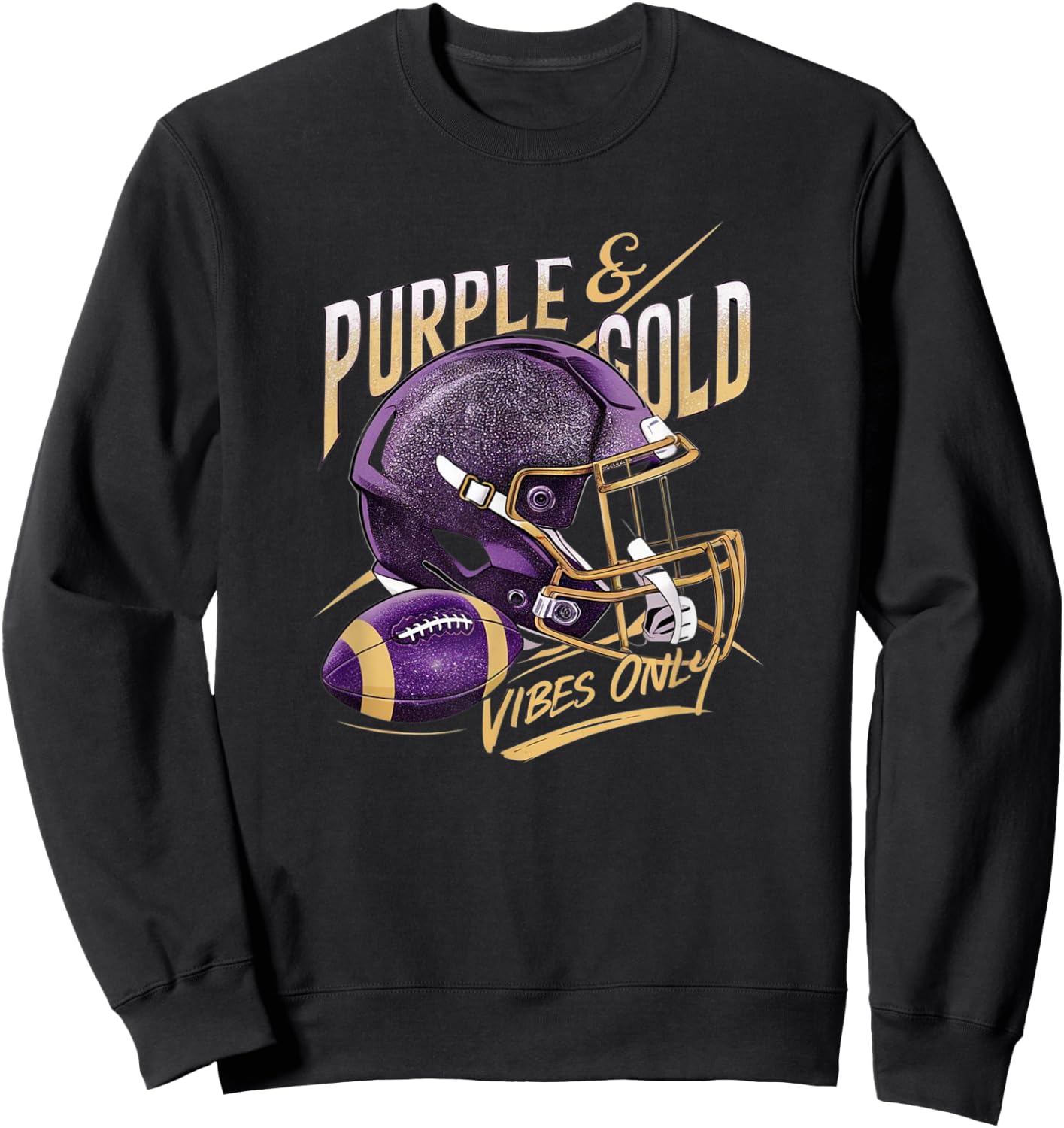 Purple & Gold Vibes Only Football Player Team Matching Sweatshirt - Sweatshirt | Black