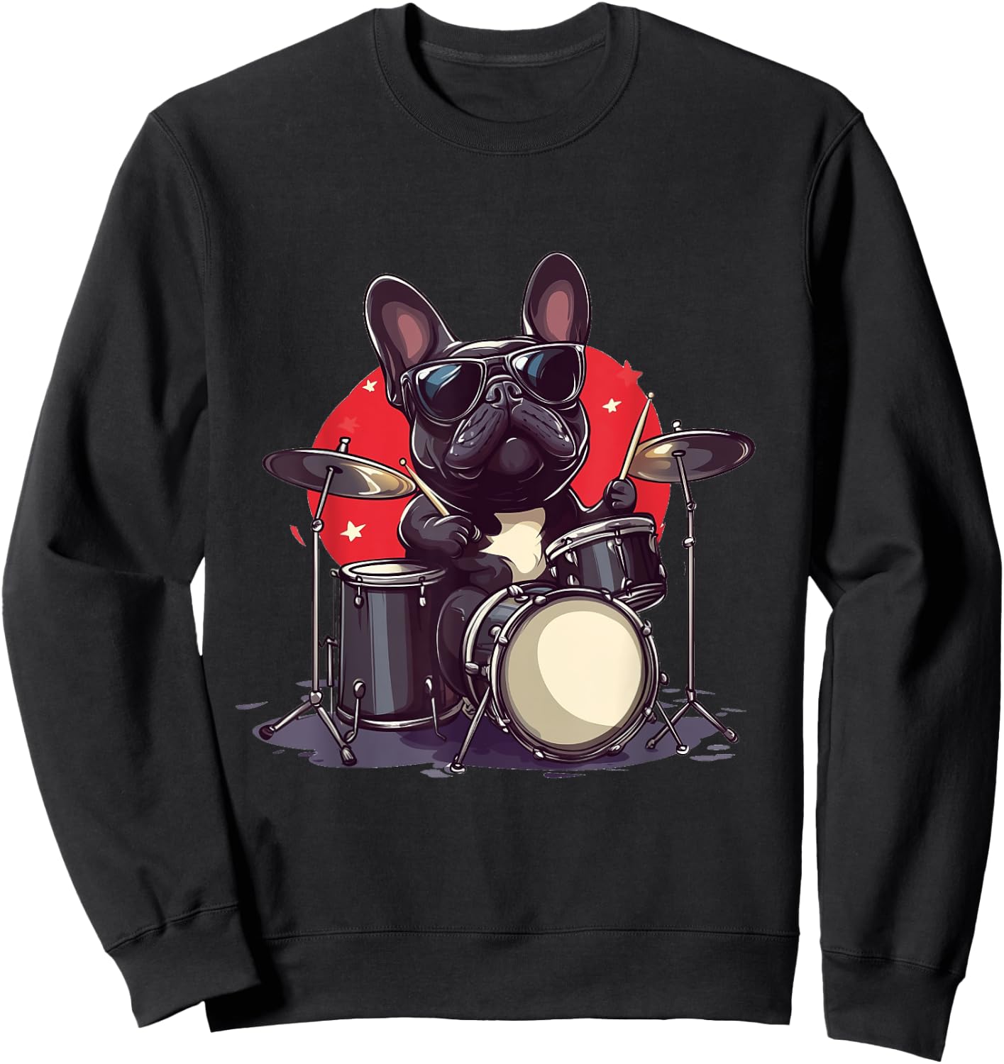 French Bulldog Playing The Drums Musician Dog Rock Band Dog Sweatshirt - Sweatshirt | Black