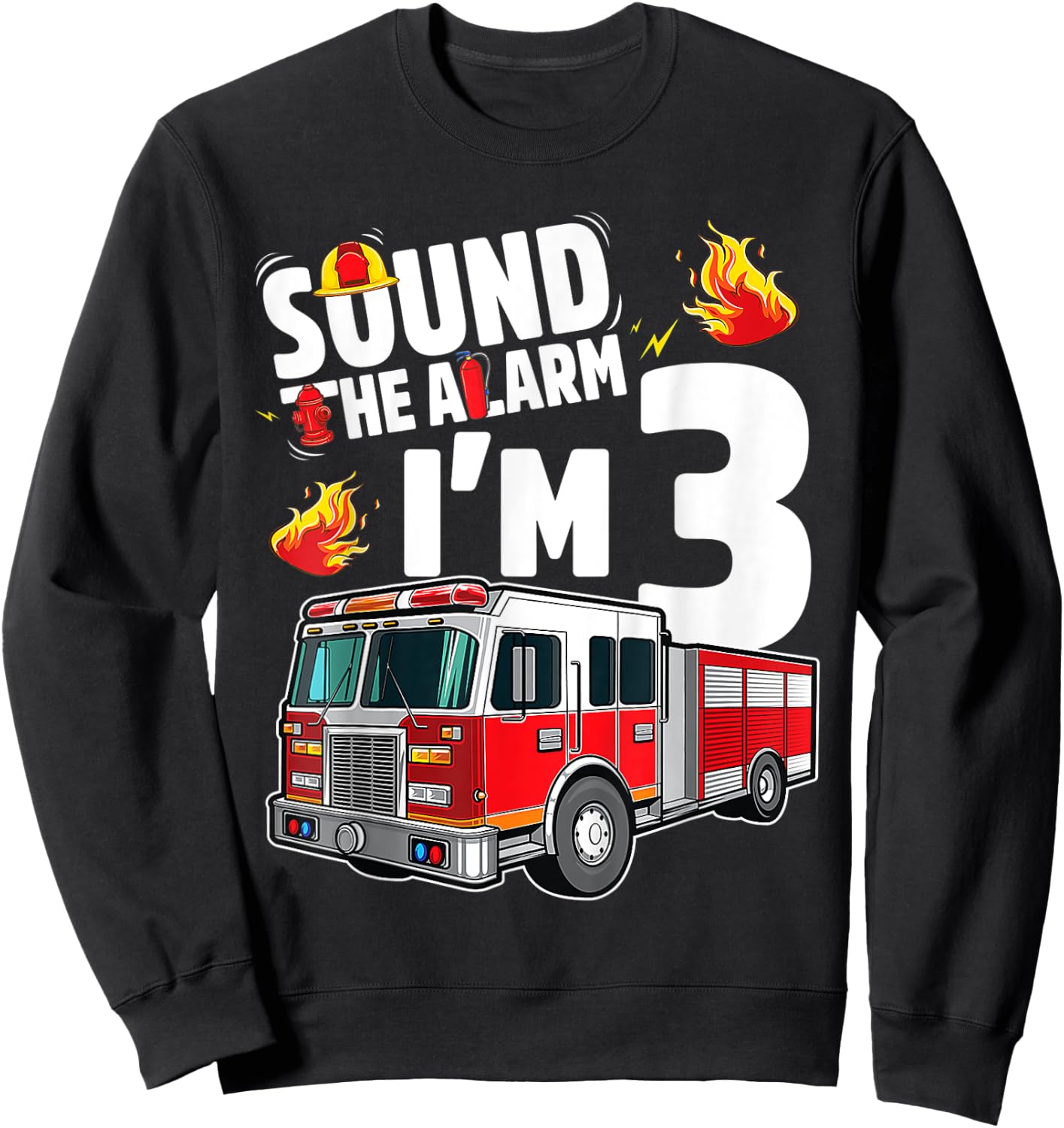 Kids Fire Truck 3rd Birthday Boy Firefighter 3 Year Old Sweatshirt - Sweatshirt | Black