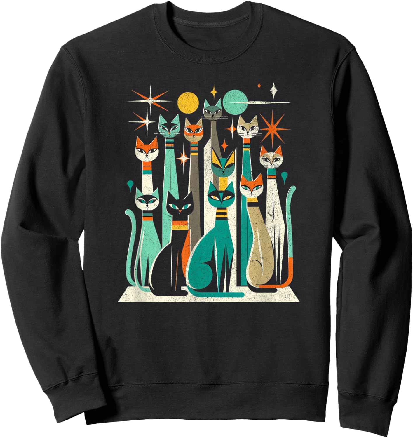 Vintage Retro Mid-Century Long Neck Cats 50s 60s Style Sweatshirt - Sweatshirt | Black