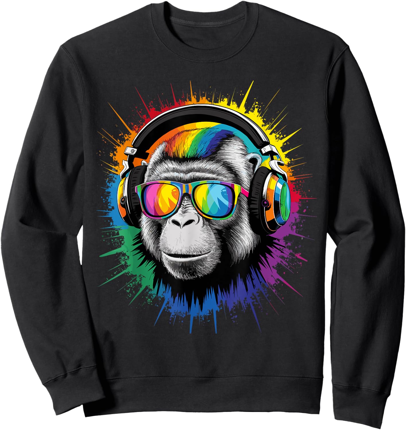 Cool Pop Art Techno Rave EDM Festival Party Monkey DJ Sweatshirt - Sweatshirt | Black