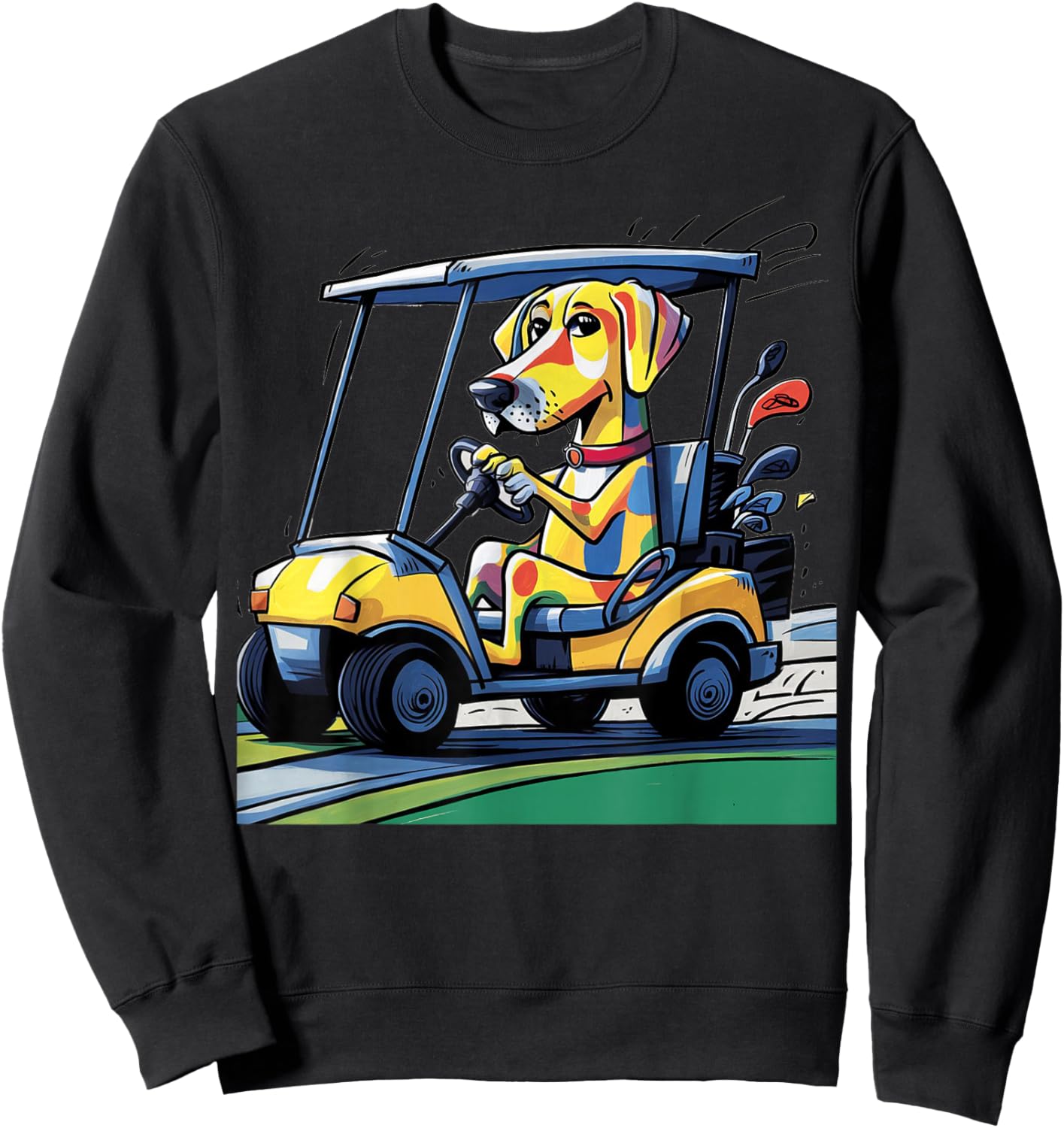 Smileteessports Funny Yellow Lab Dog Driving Golf Cart Women Girls Kids Sweatshirt - Sweatshirt | Black