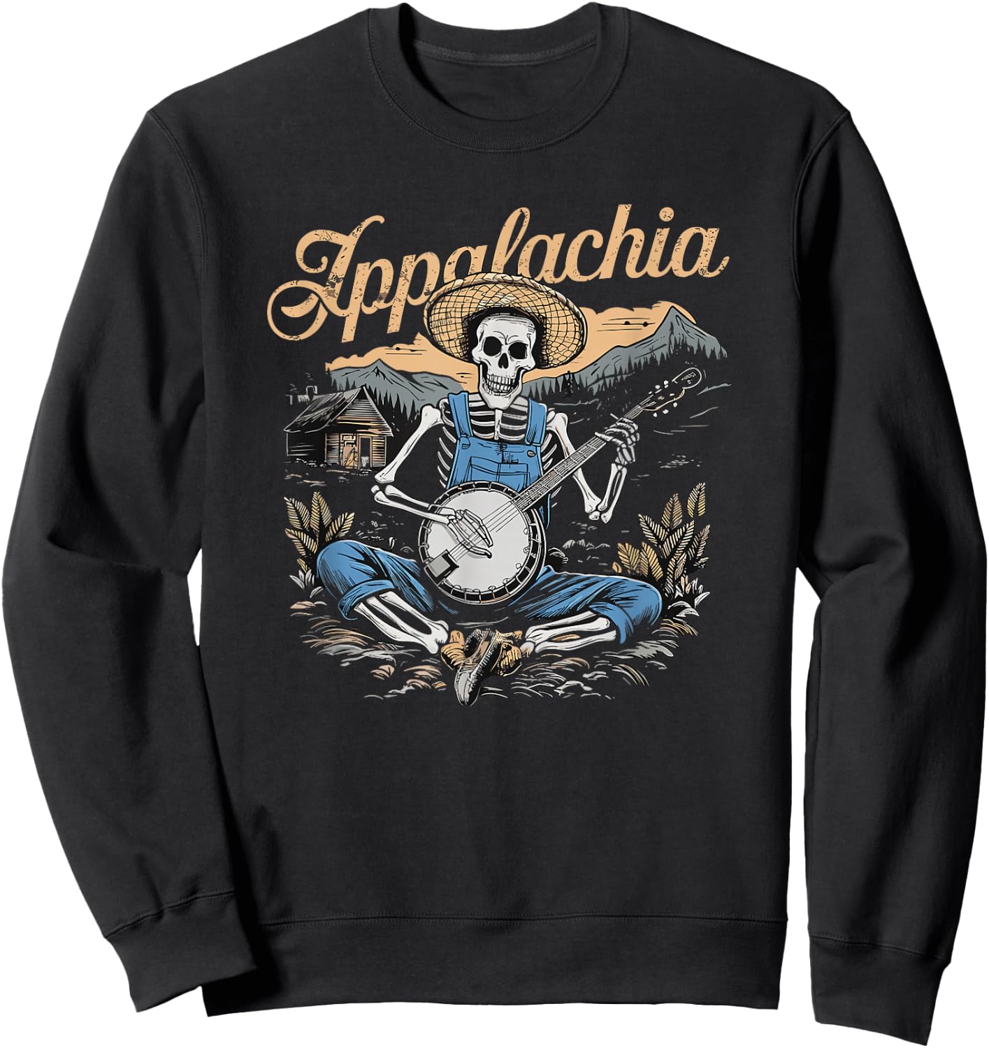 Bluegrass Banjo Skeleton, Appalachia, Bluegrass Music Sweatshirt - Sweatshirt | Black