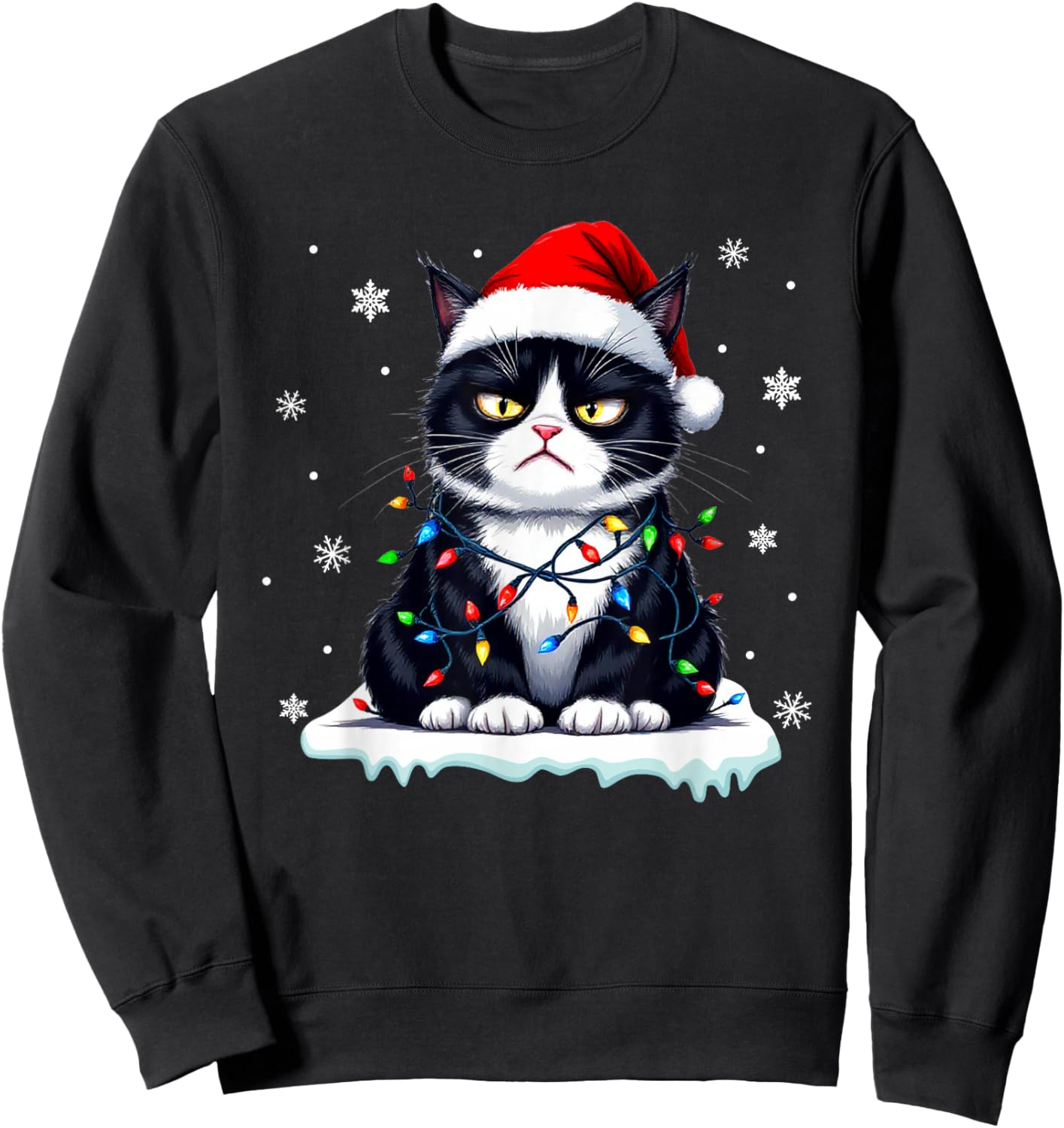 Christmas Pajamas Men Women Boys Girls Funny Cat Sweatshirt - Sweatshirt | Black