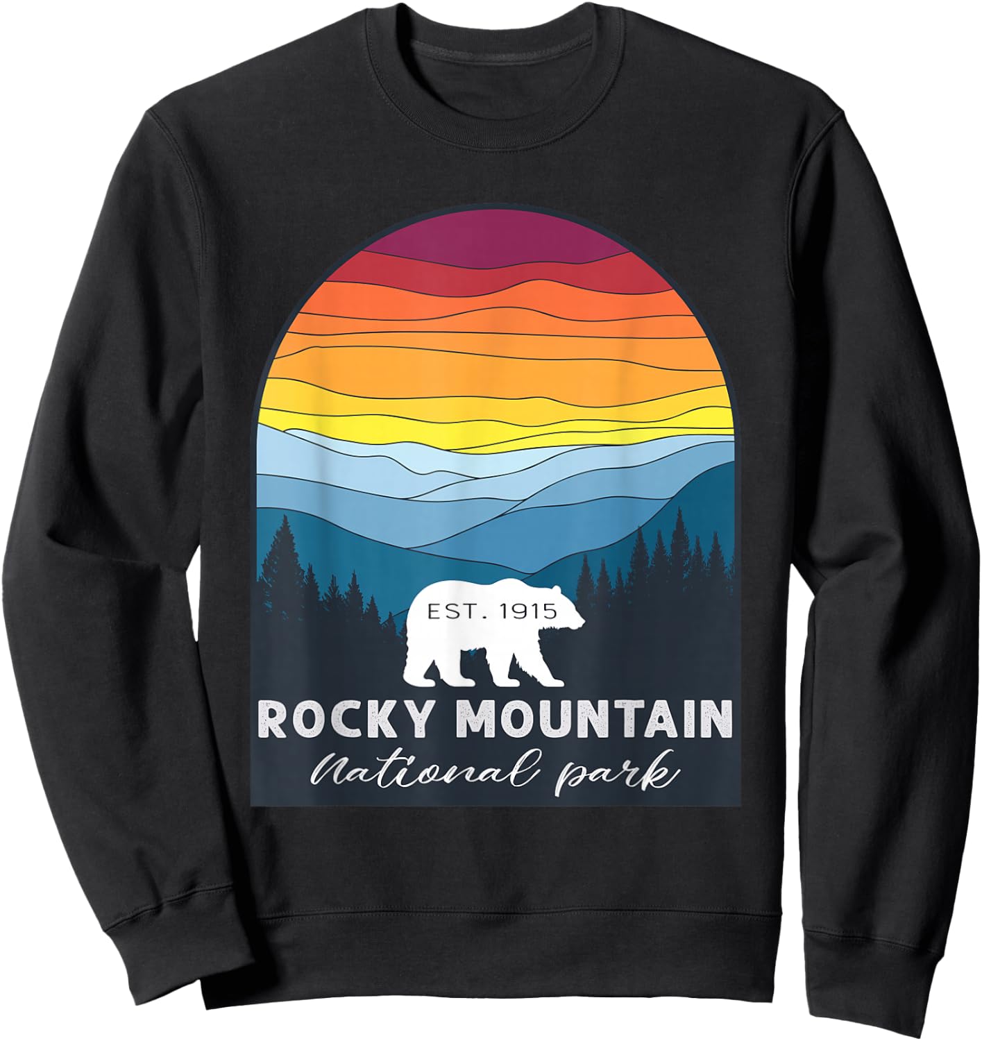 Retro Vintage Rocky Mountain National Park kids Bear Hiking Sweatshirt - Sweatshirt | Black