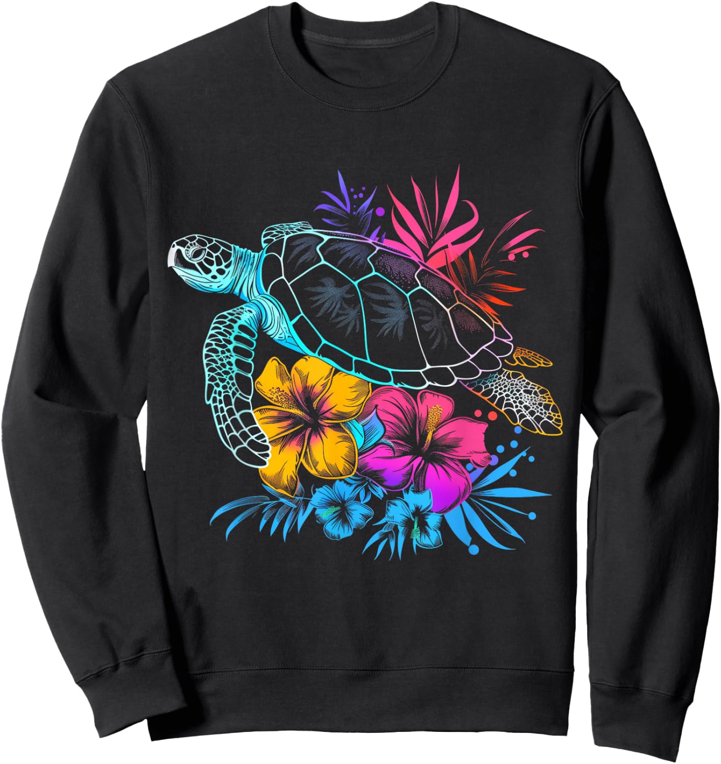 Sea Turtle Hawaiian Flowers Hawaii Diver Sweatshirt - Sweatshirt | Black
