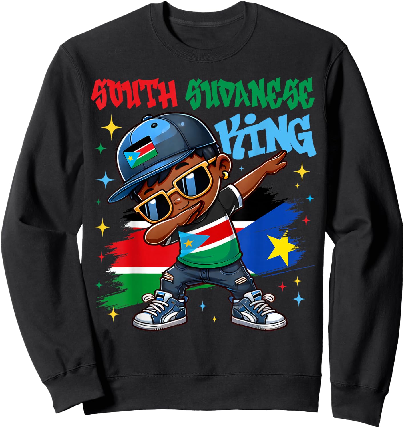 South Sudanese King Dabbing South Sudan Flag Pride for Kids Sweatshirt - Sweatshirt | Black