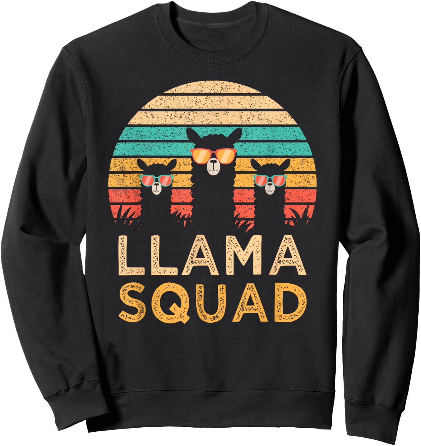 Funny Llama Squad Sunglasses Cool Llamas Vintage Gift Sweatshirt - Sweatshirt | Black