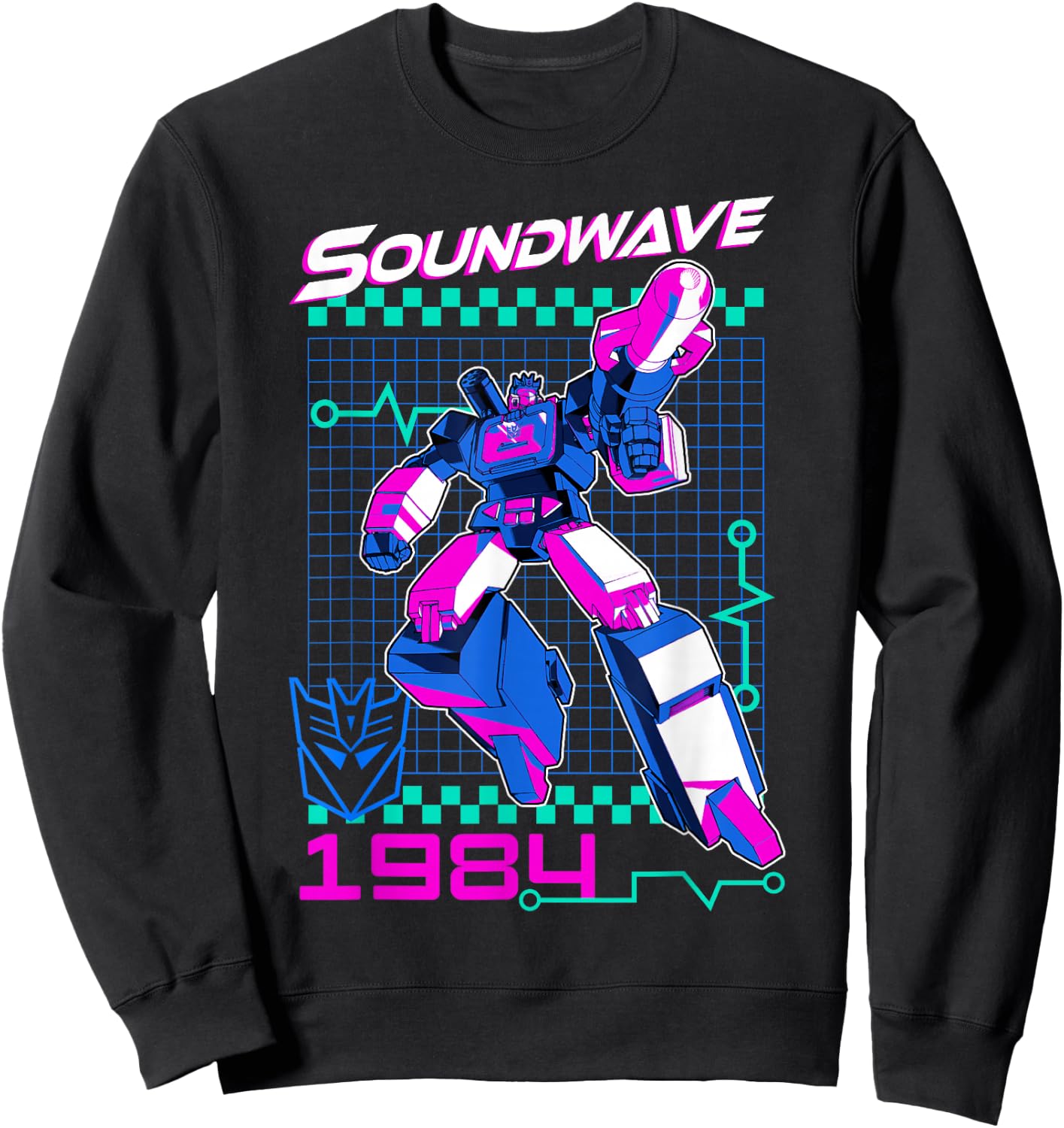 Transformers Soundwave 1984 Retro Grid Logo -Adults - Black - Small Sweatshirt - Sweatshirt | Black