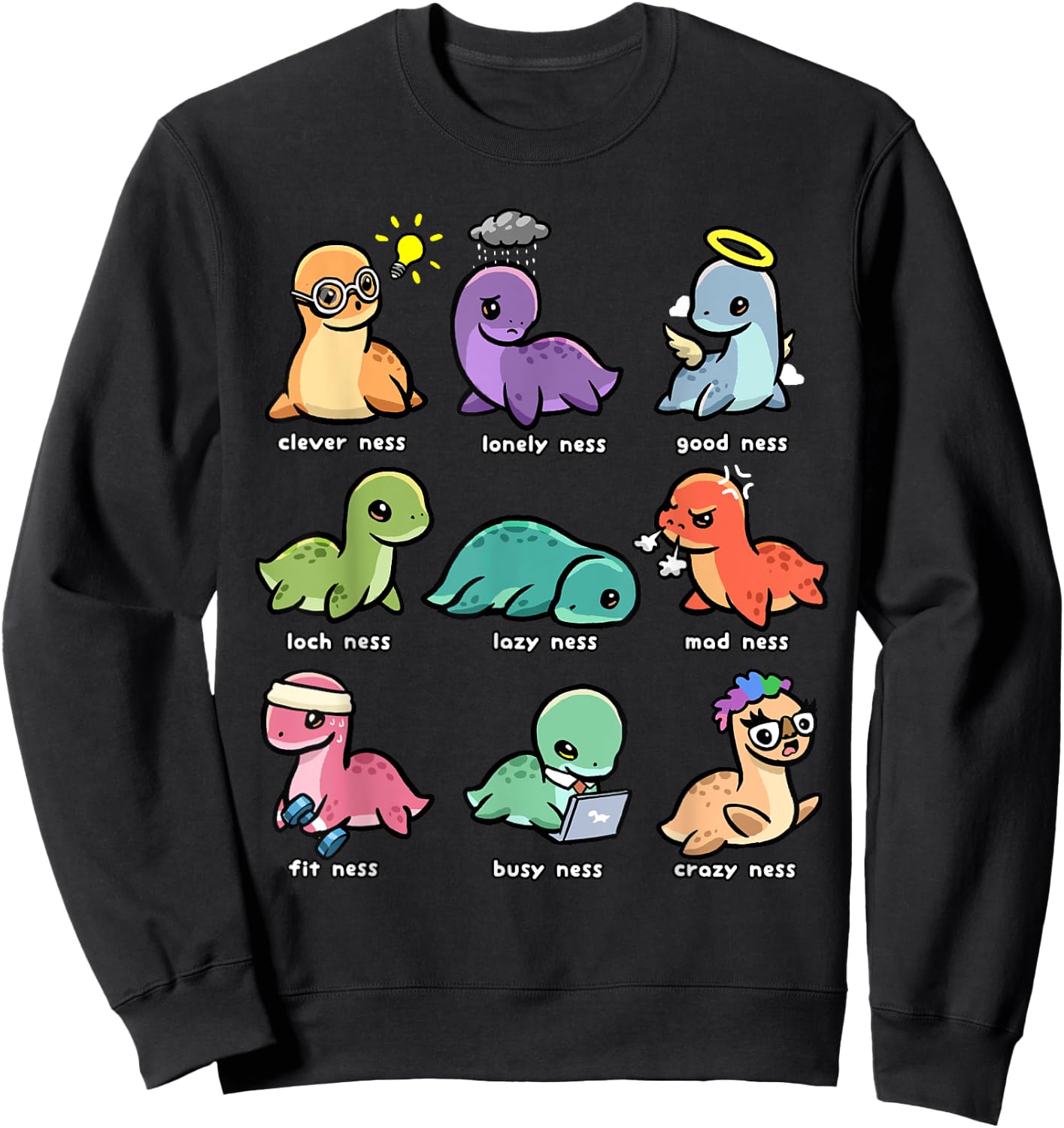 Loch Ness Monster Shirt Funny Types of Ness Cryptid Nessie Sweatshirt - Sweatshirt | Black