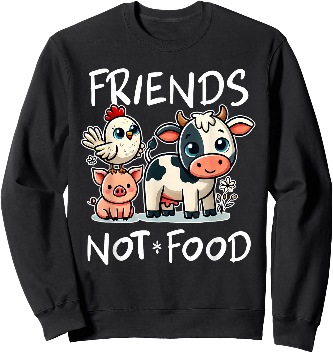 Friends Not Food Funny Vegan Vegetarian Cute Animals Gift Sweatshirt - Sweatshirt | Black