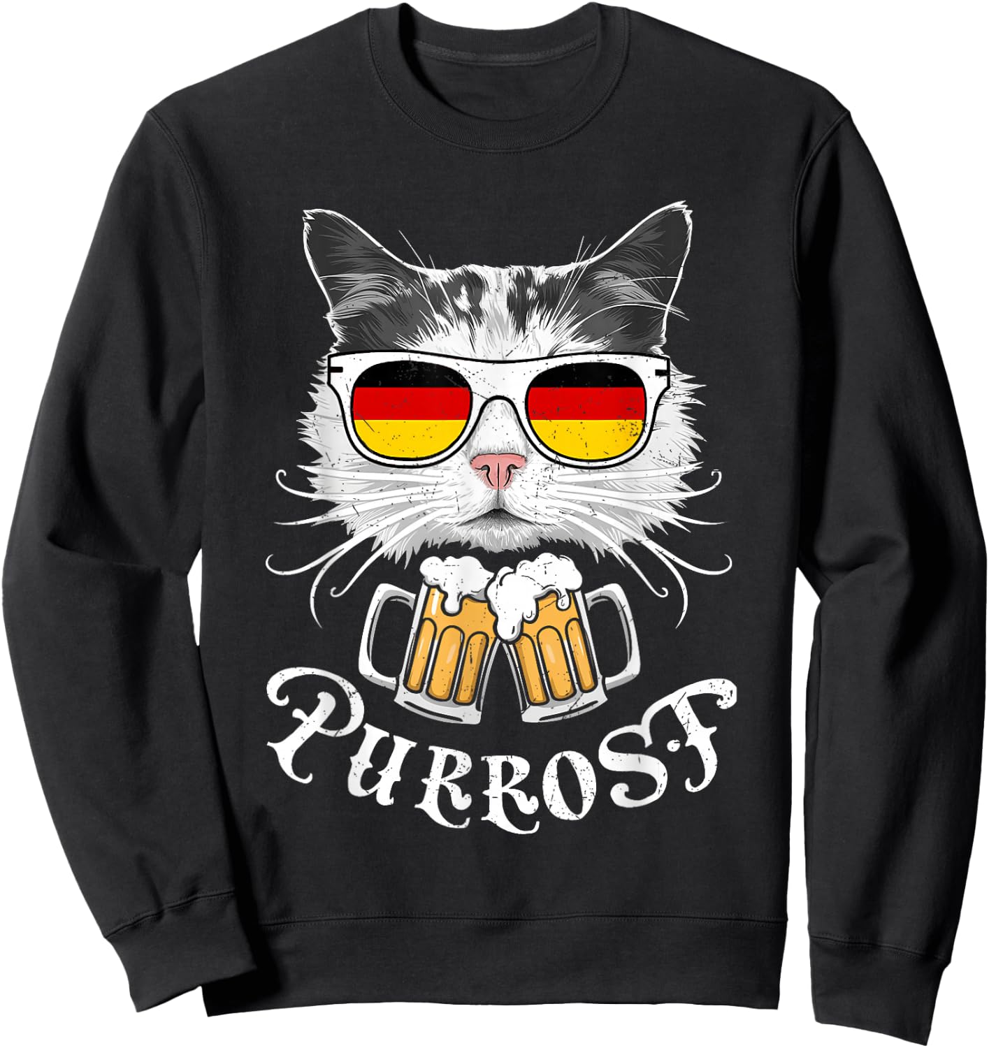 Funny Oktoberfest Cat Kitty Bavarian Drinking Beer Purrost Sweatshirt - Sweatshirt | Black