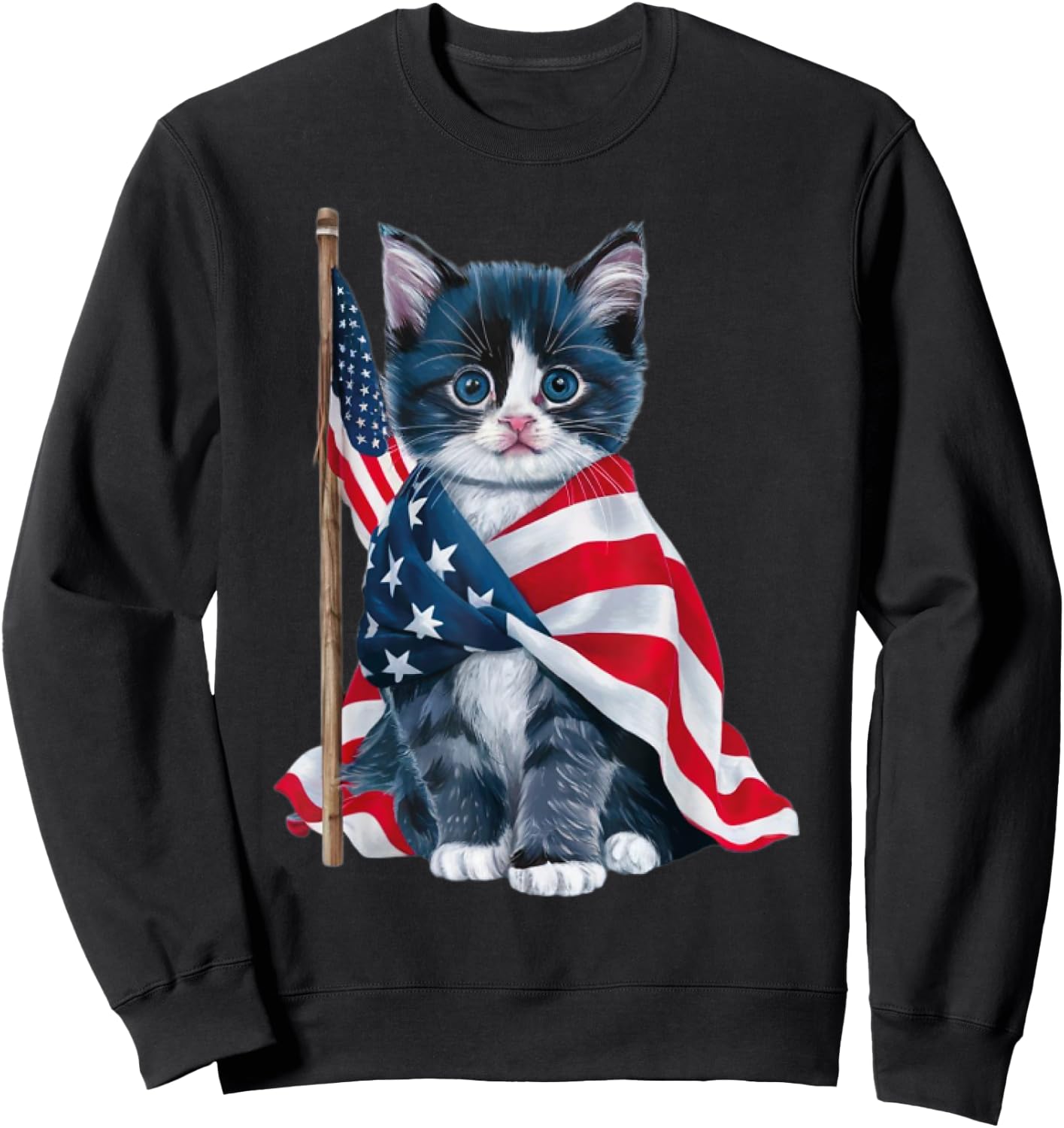 Patriotic Black Cat Shirt 4th of July Women Men Kids Sweatshirt - Sweatshirt | Black