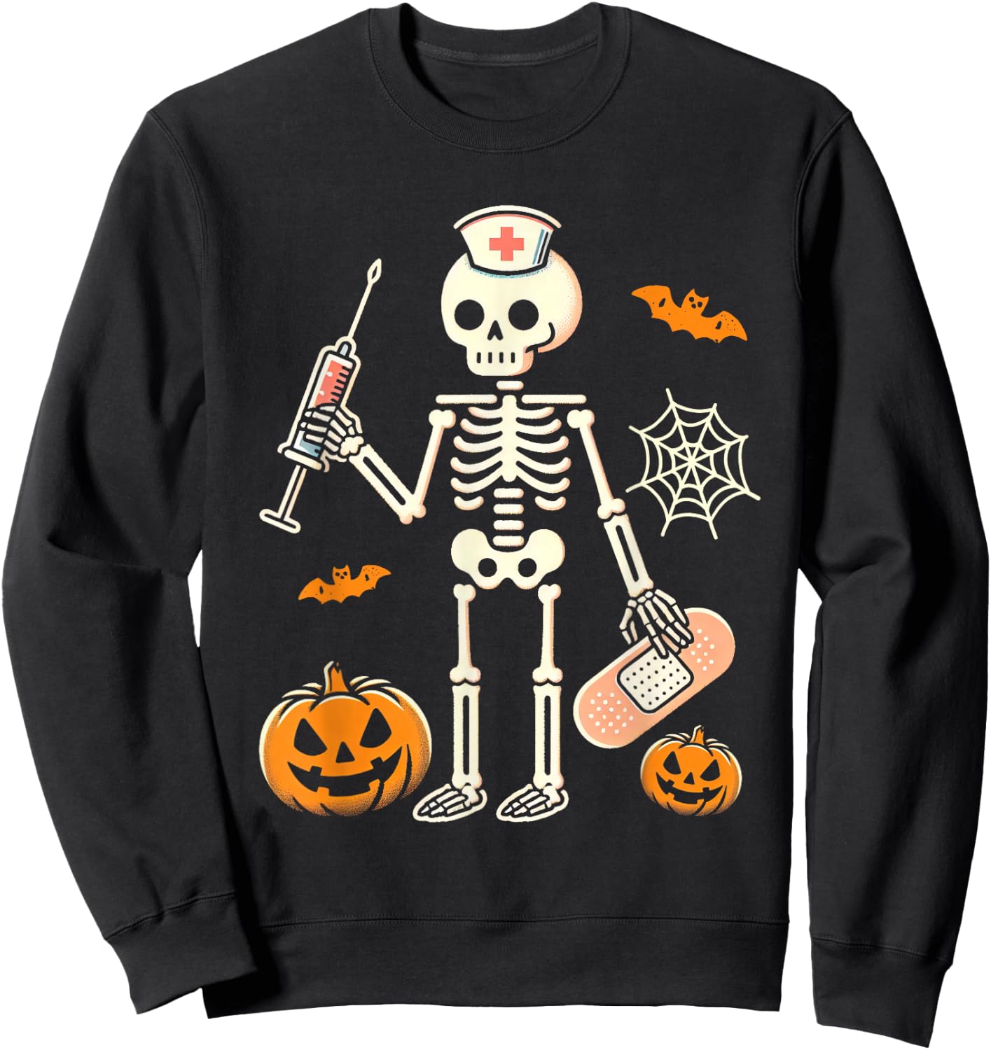 Halloween Nicu Nurse Skeleton Scrub Top Costume Women Men Sweatshirt - Sweatshirt | Black