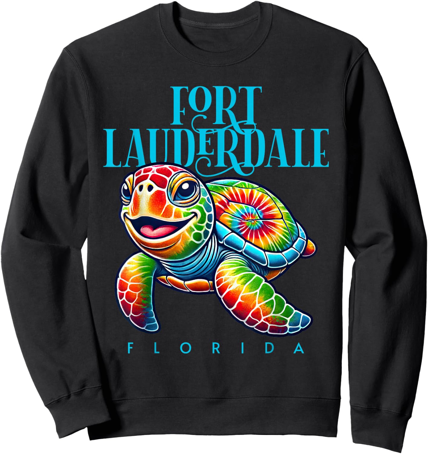 Fort Lauderdale Florida Smiling Tie Dye Sea Turtle Sweatshirt - Sweatshirt | Black
