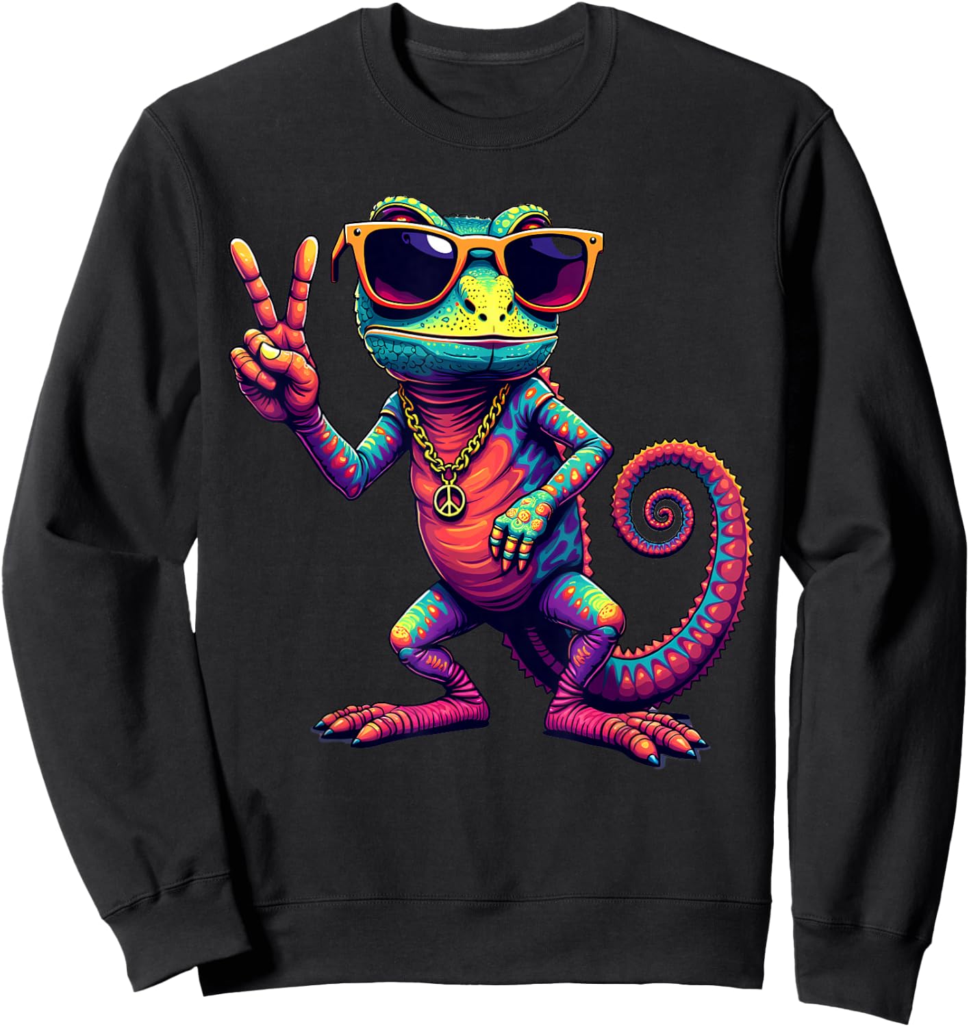 Groovy Peace Chameleon,, Funny Vintage Chameleon Sweatshirt - Sweatshirt | Black