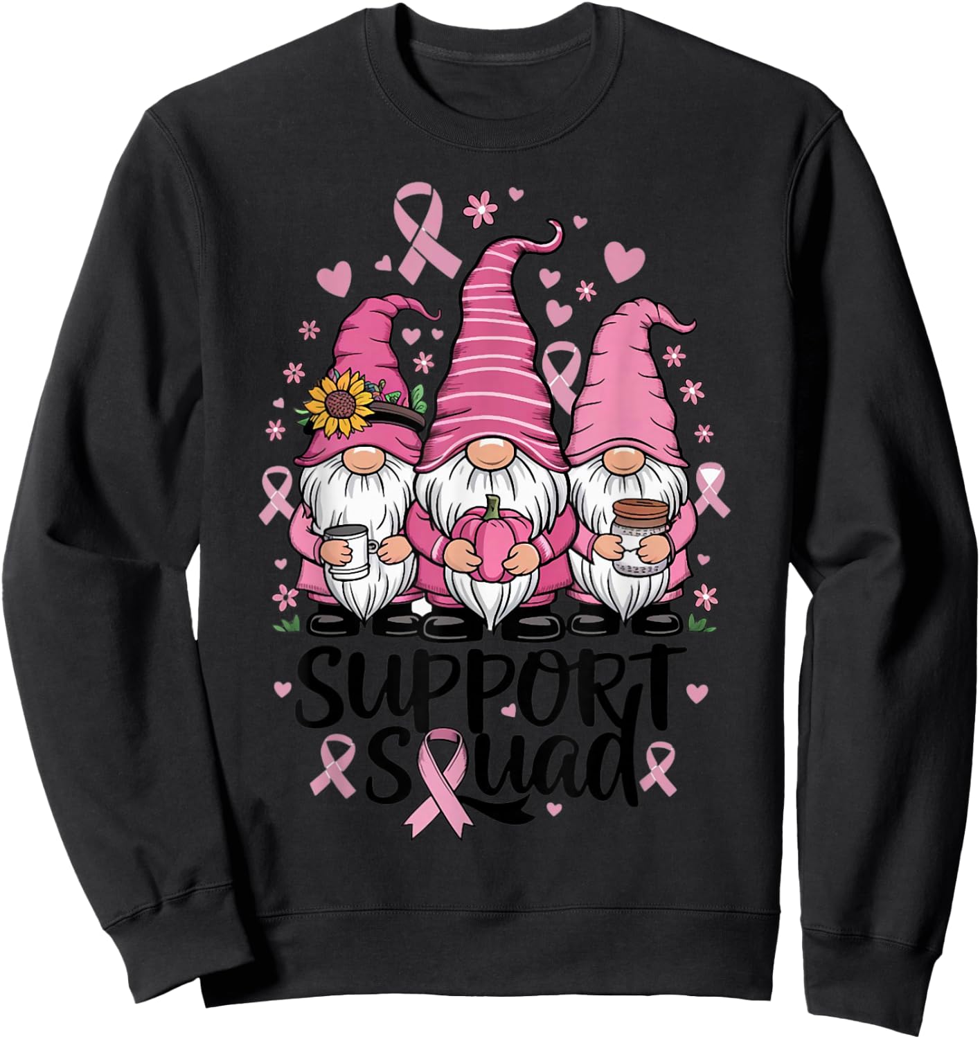 Gnome Support Squad Breast Cancer Awareness Pink Clothing Sweatshirt - Sweatshirt | Black