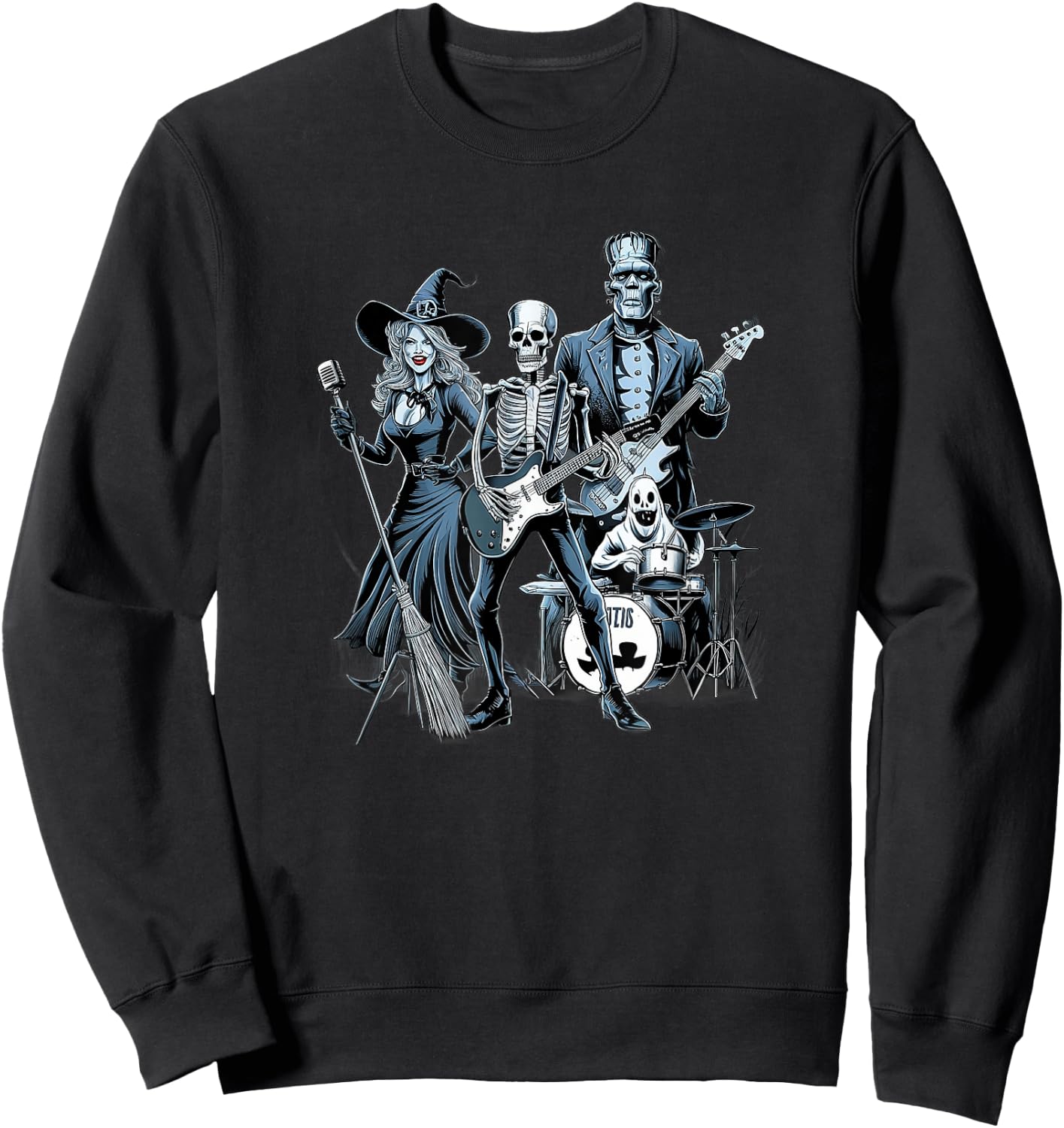 Rock Band Halloween Witch Skeleton Frankenstein Ghost Sweatshirt - Sweatshirt | Black