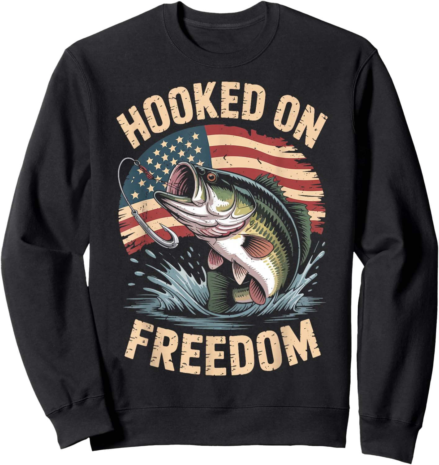 Youth Boy Hooked On Freedom Fishing 4th July Men Patriotic Sweatshirt - Sweatshirt | Black