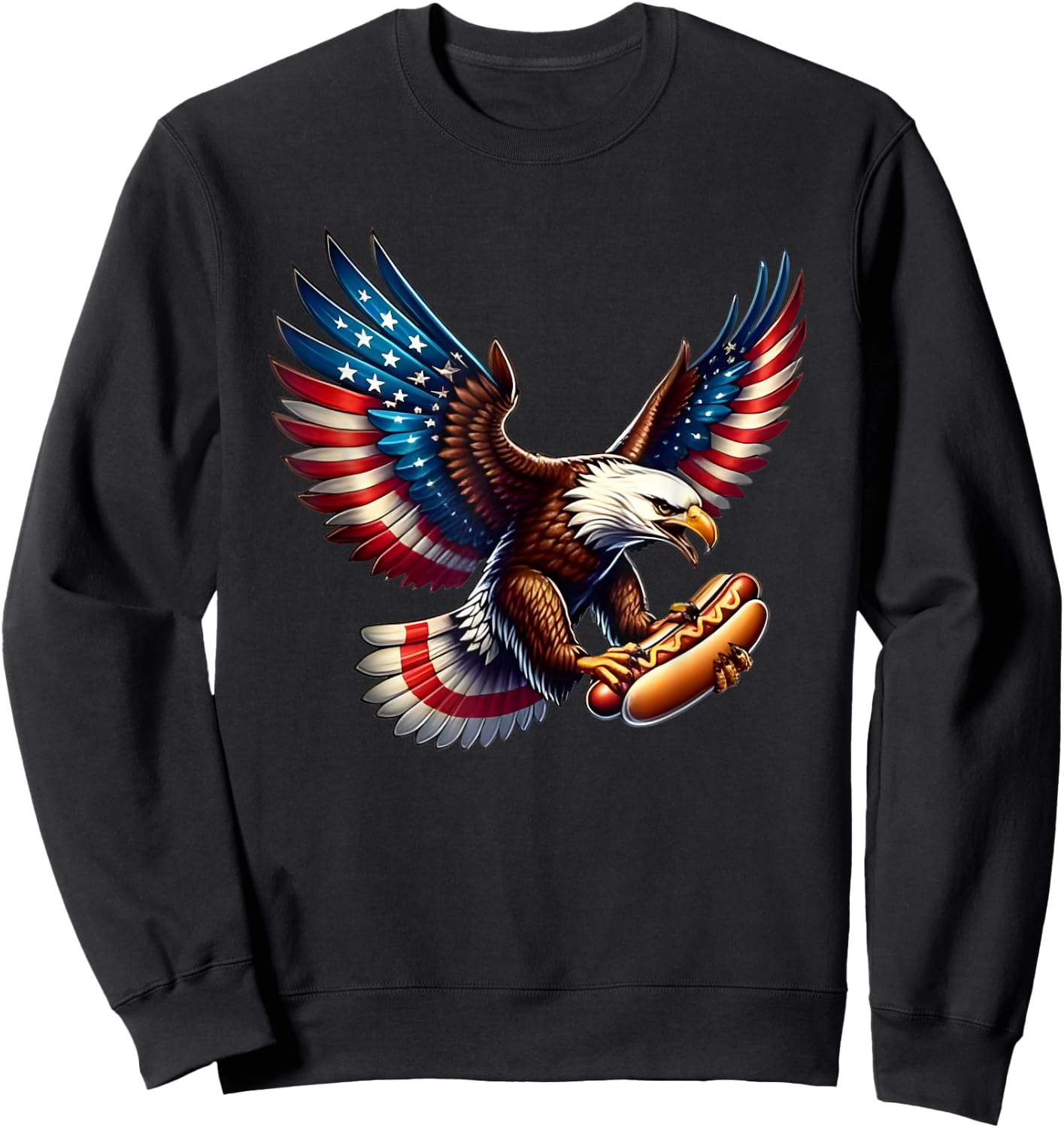 Bald Eagle Hotdog American Flag Men Sweatshirt - Sweatshirt | Black