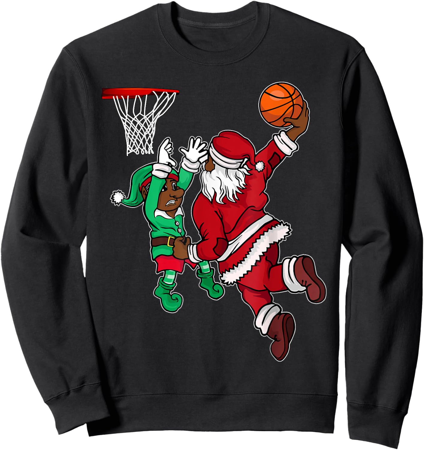 African American Santa Elf Playing Basketball Black Boys Men Sweatshirt - Sweatshirt | Black