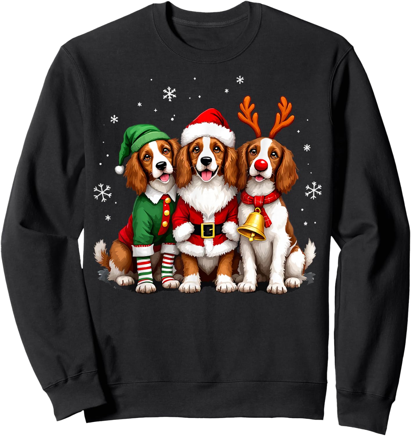 Brittany Spaniel Christmas Dogs Funny Santa Reindeer Elf Sweatshirt - Sweatshirt | Black