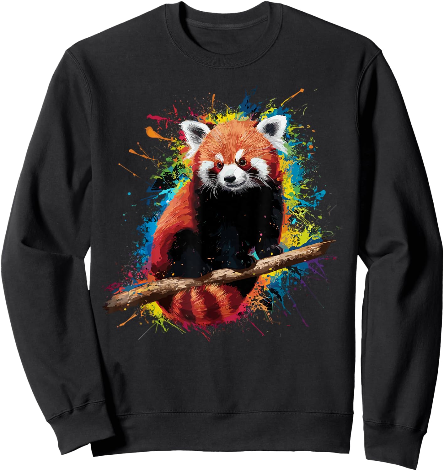 Colorful Paint Splash Red Panda Art Graphic Sweatshirt - Sweatshirt | Black