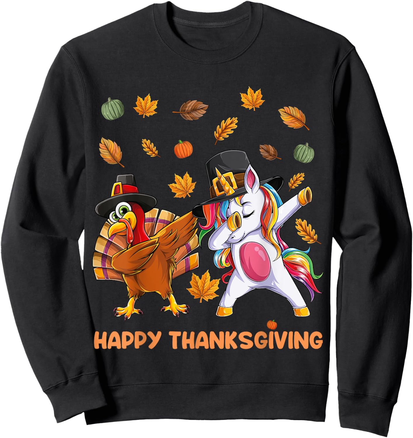 dabbing Turkey Unicorn Thanksgiving For Girls Pilgrim Hat Sweatshirt - Sweatshirt | Black