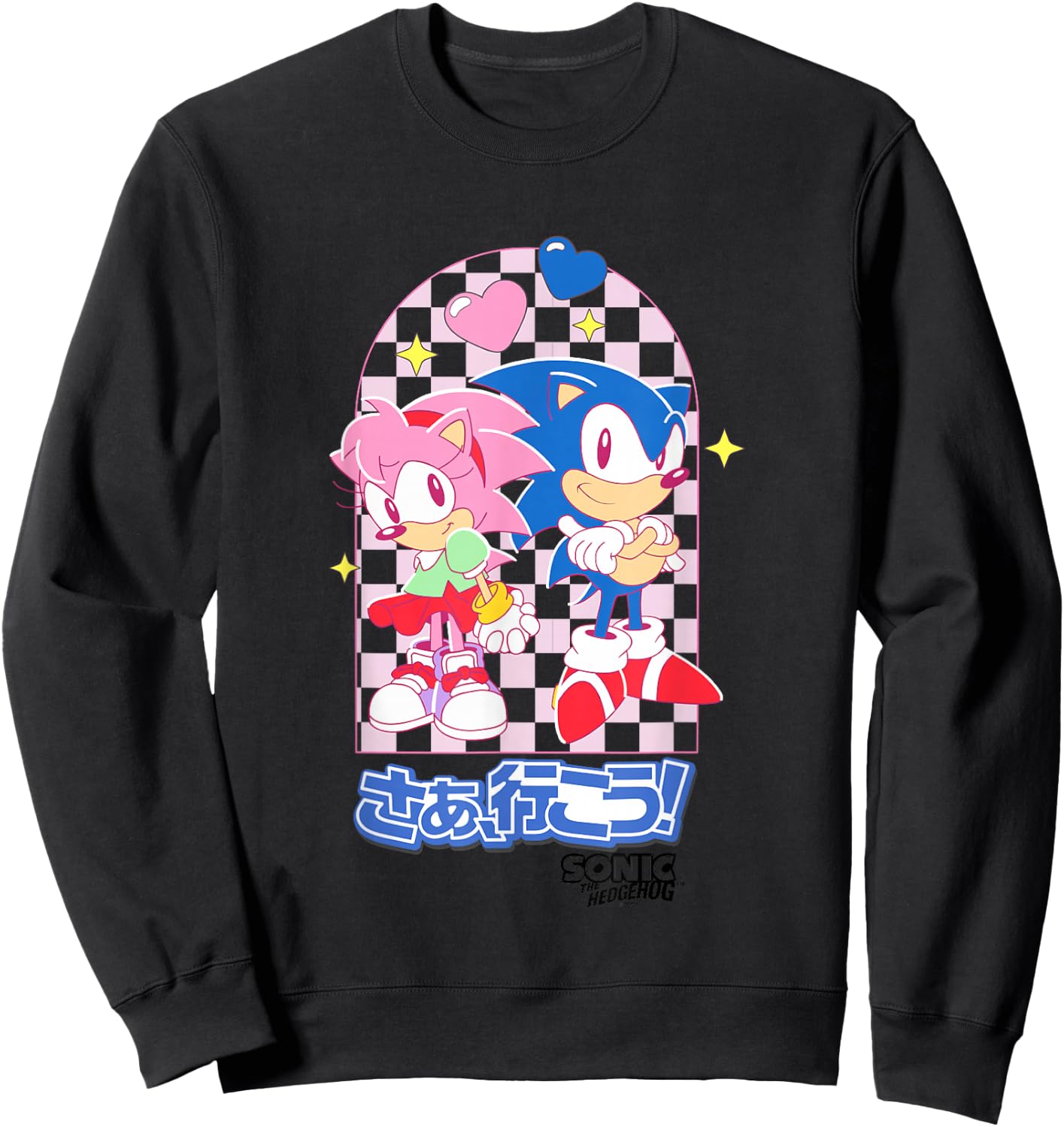 Sonic The Hedgehog Amy Rose & Sonic Kawaii Kanji Portrait Sweatshirt - Sweatshirt | Black