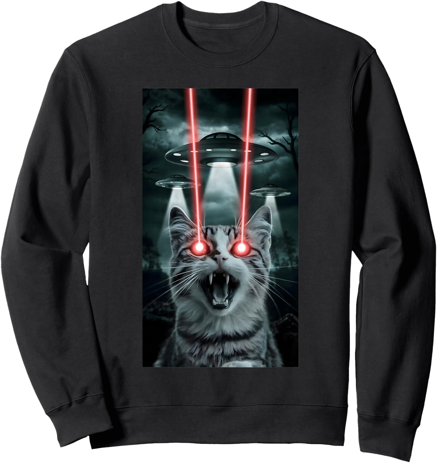 Alien Cat Selfie With Ufo Laser Eyes Sweatshirt - Sweatshirt | Black