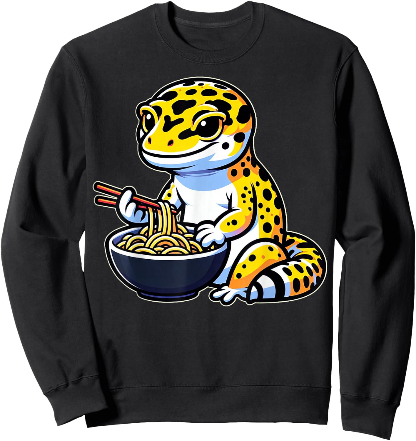 Kawaii Leopard Gecko Lover Gifts Leopard Gecko Eating Ramen Sweatshirt - Sweatshirt | Black