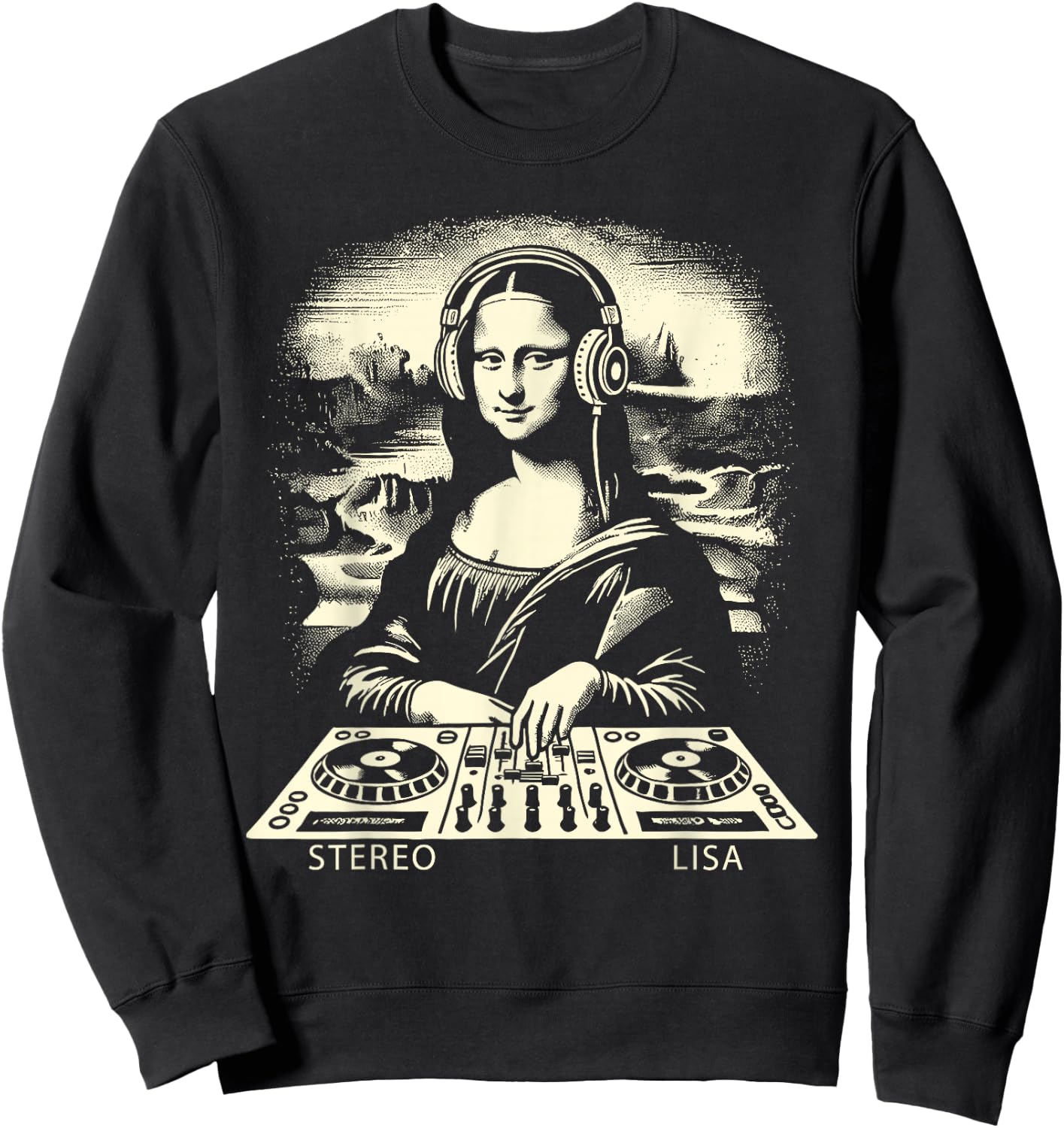 Mona Lisa DJ Stereo Lisa Pun Men Women Kids Funny Dj Party Sweatshirt - Sweatshirt | Black