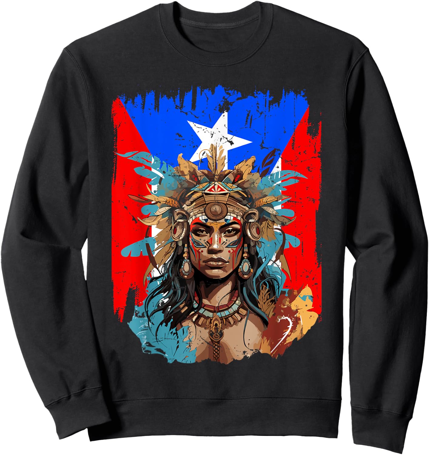 Boricua Taino Woman Puerto Rico Flag Hispanic Heritage Month Sweatshirt - Sweatshirt | Black