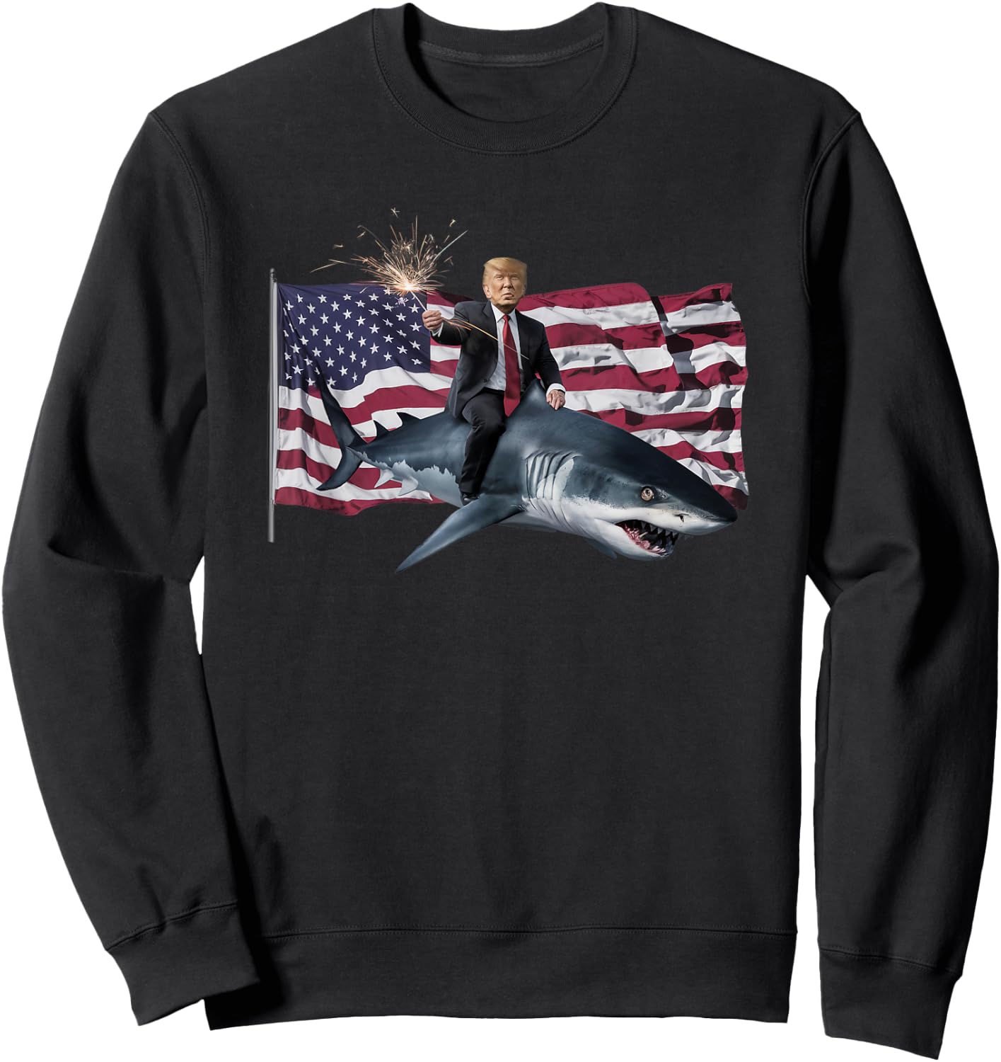 Patriotic Trump Shark American Pride USA Flag July 4th Sweatshirt - Sweatshirt | Black