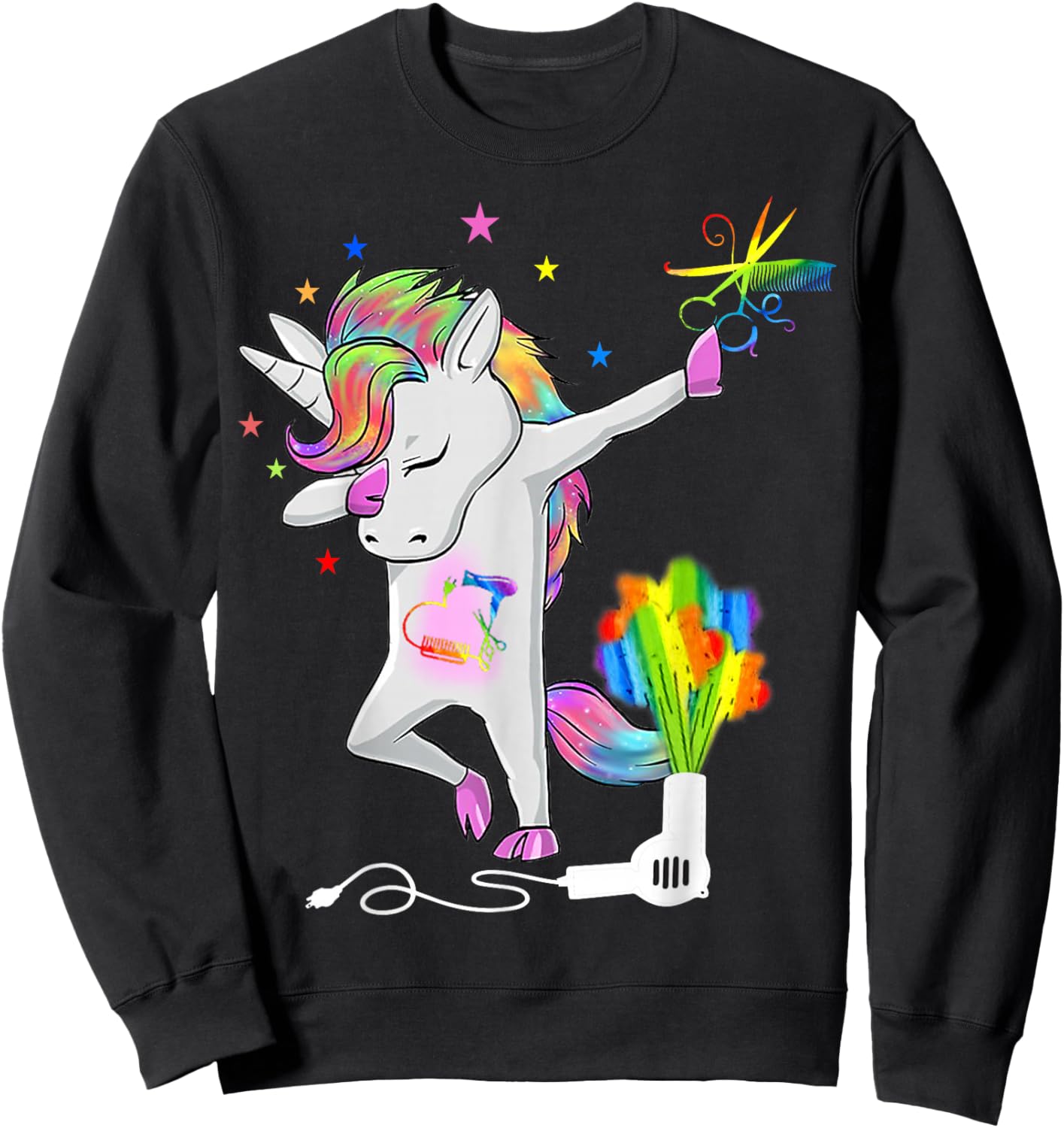 Funny HairStylist T Shirt Dabbing Unicorn Cosmetologist Sweatshirt - Sweatshirt | Black