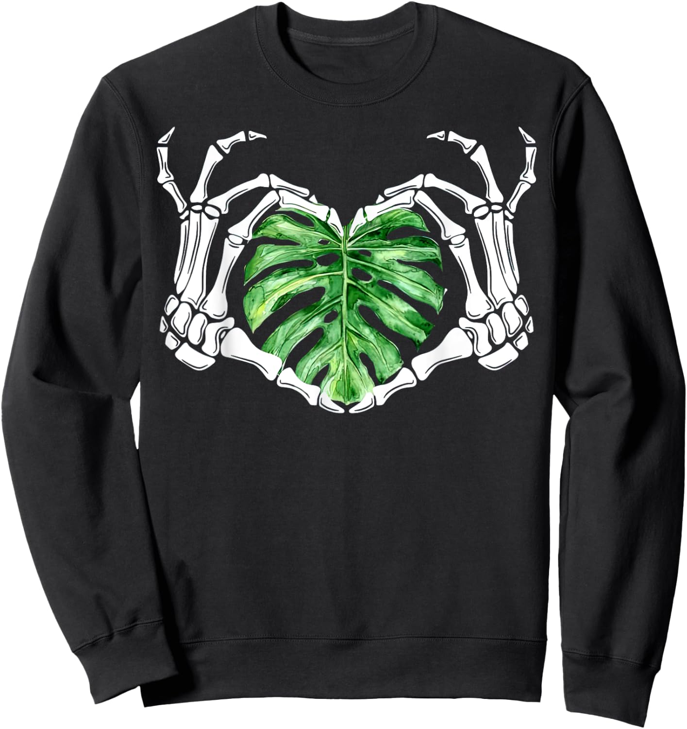 Skeleton Hands Heart Monstera Houseplant Botanical Gardening Sweatshirt - Sweatshirt | Black