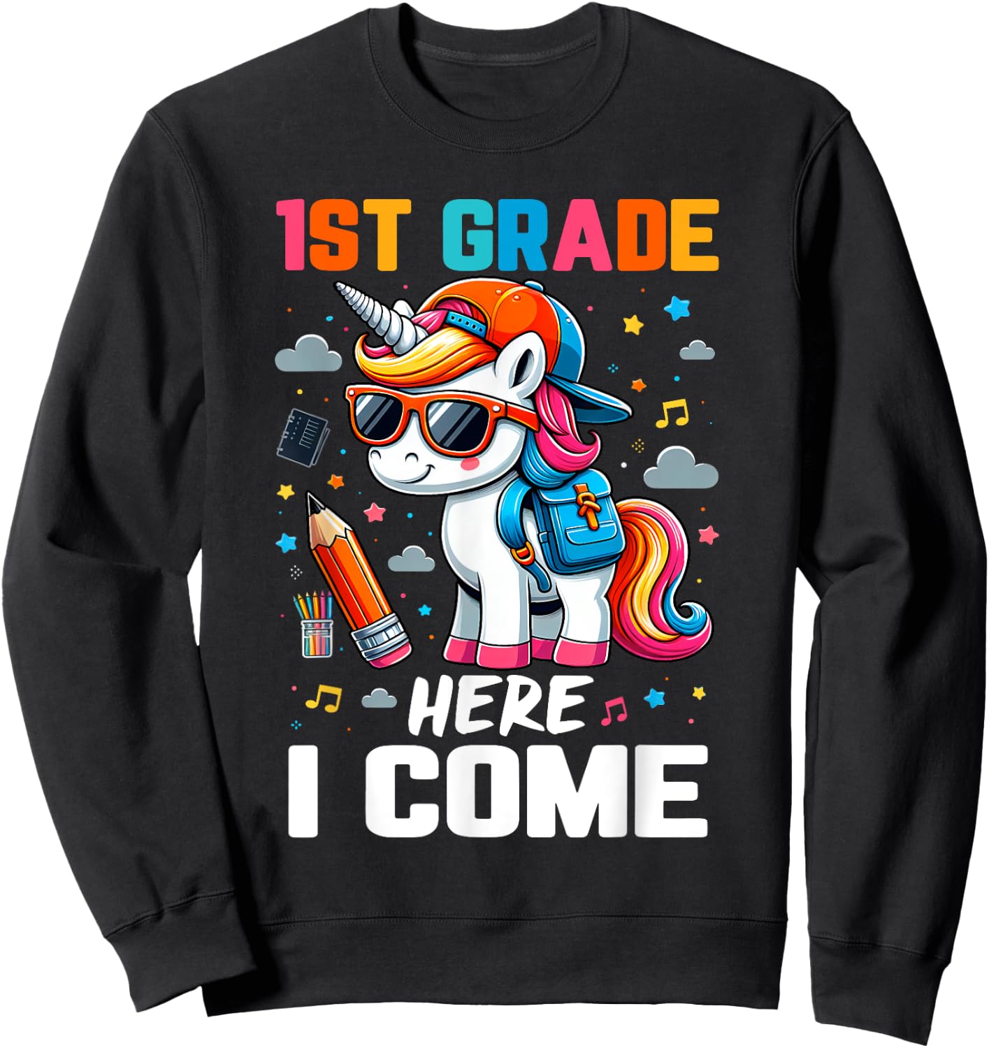 First 1st Grade Here I Come Shirt First Day Of School Girls Sweatshirt - Sweatshirt | Black