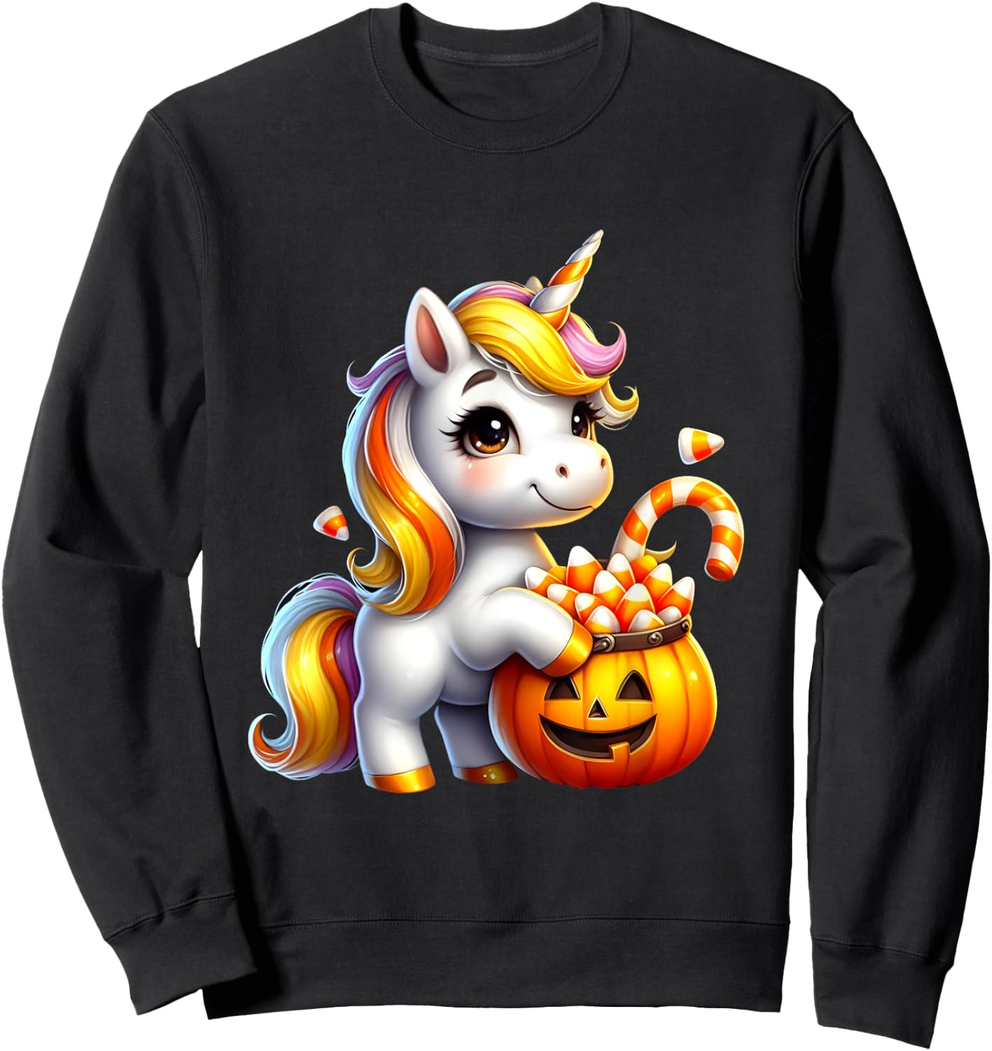Unicorn Candy Corn Cute Halloween Unicorn Gift Kids Girls Sweatshirt - Sweatshirt | Black