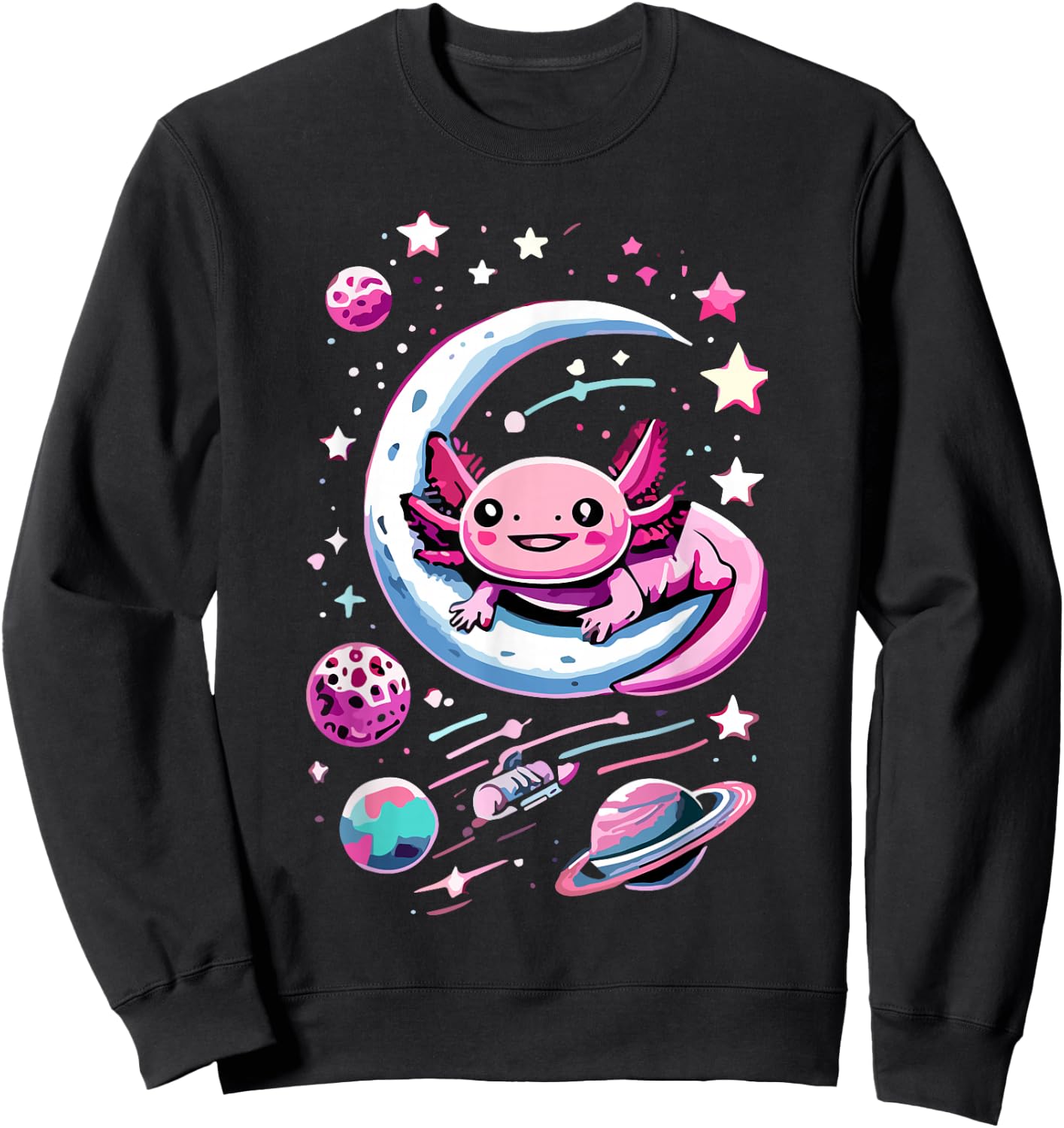 Space Adventure Kawaii Axolotl Sweatshirt - Sweatshirt | Black