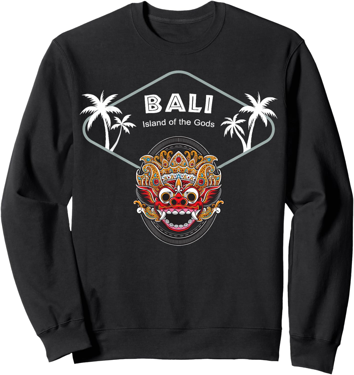 Bali Barong Mask Palms Indonesia Penida Gift Ubud Souvenir Sweatshirt - Sweatshirt | Black