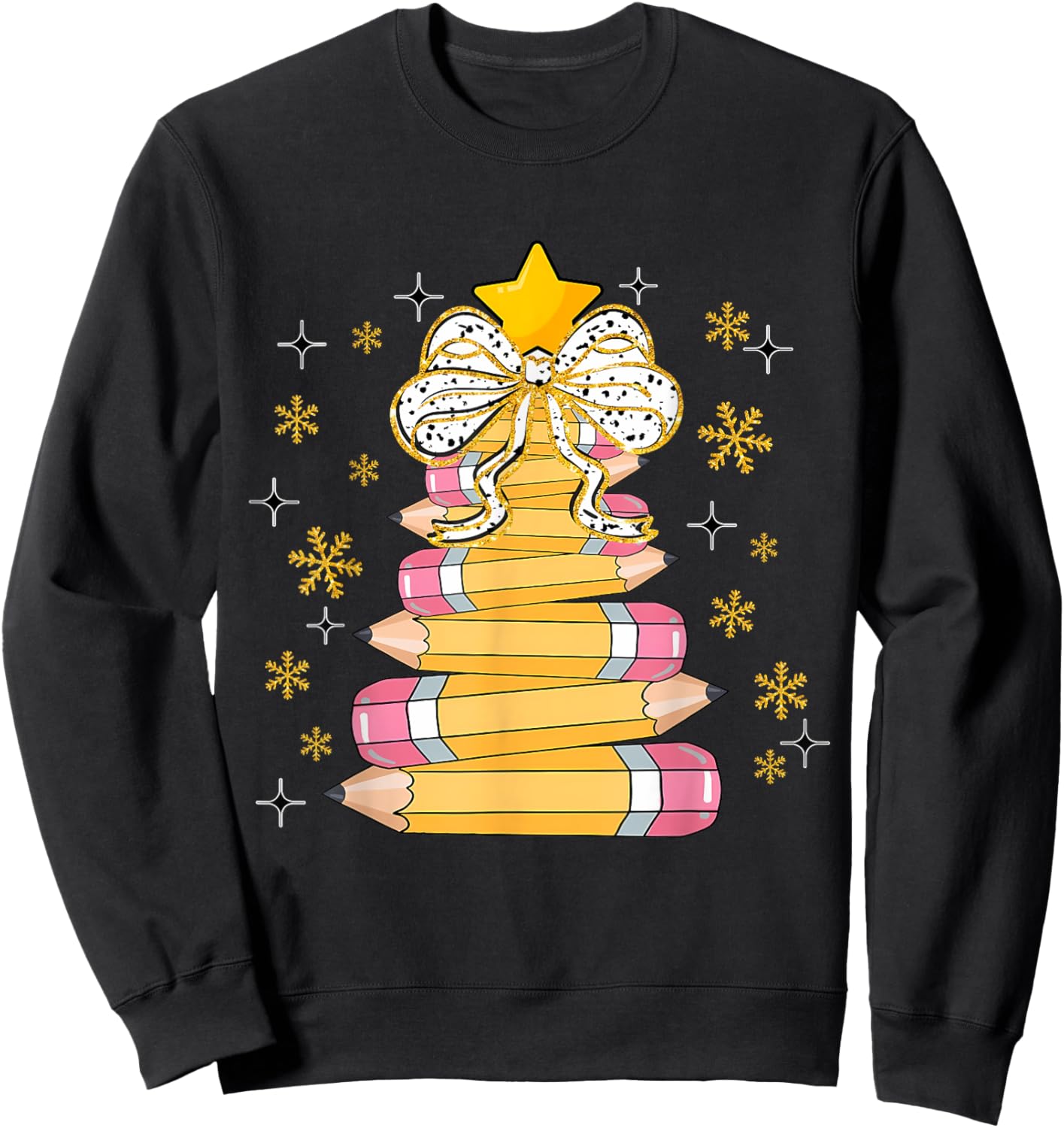 Christmas Pencil Tree Teacher Crayon Tree Light Students Sweatshirt - Sweatshirt | Black