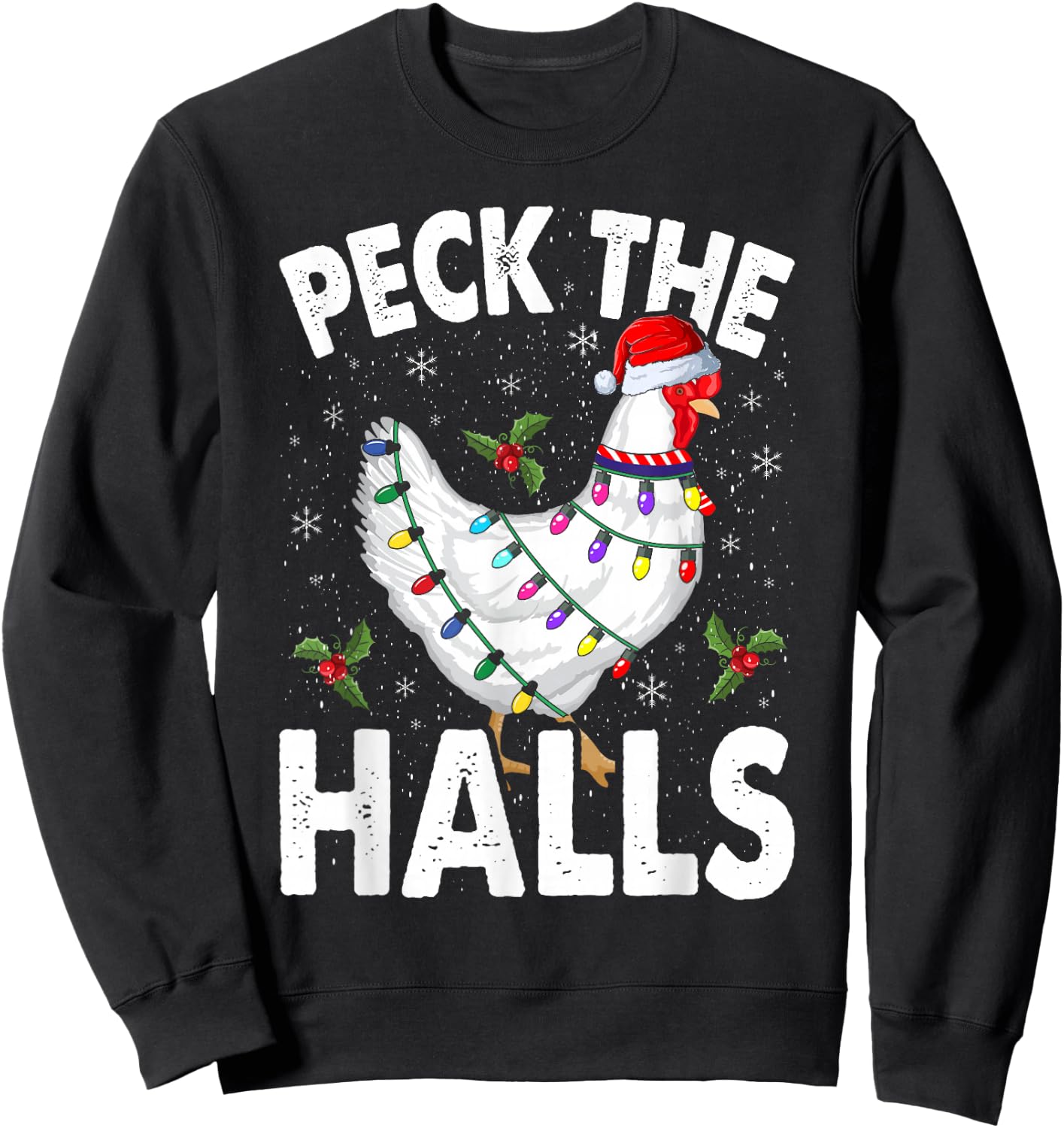 Peck the Halls | Chicken Christmas Santa Hat Sweatshirt - Sweatshirt | Black