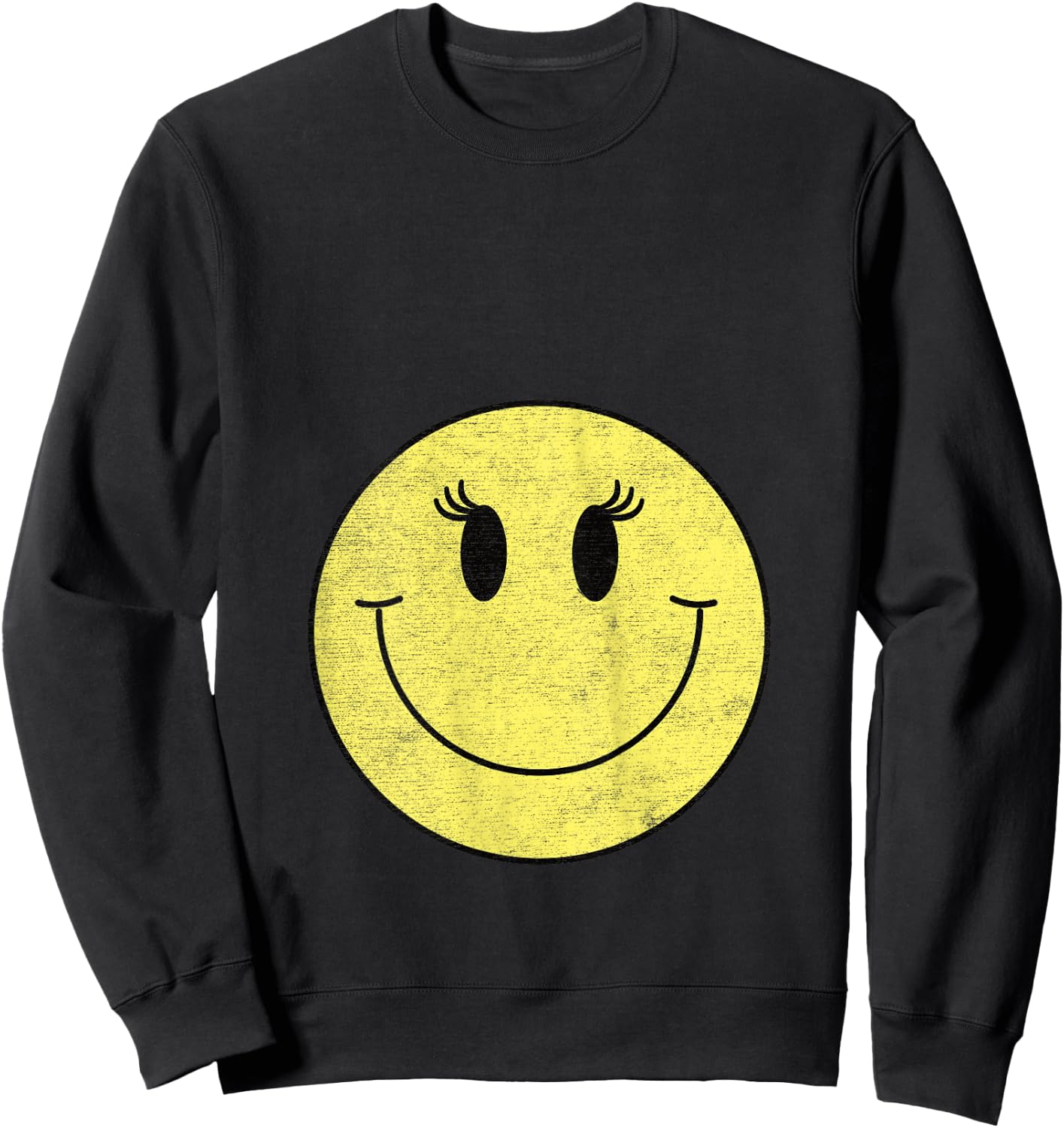 Vintage Cute Eyelashes Yellow Happy Smiling Smile Face Girl Sweatshirt - Sweatshirt | Black