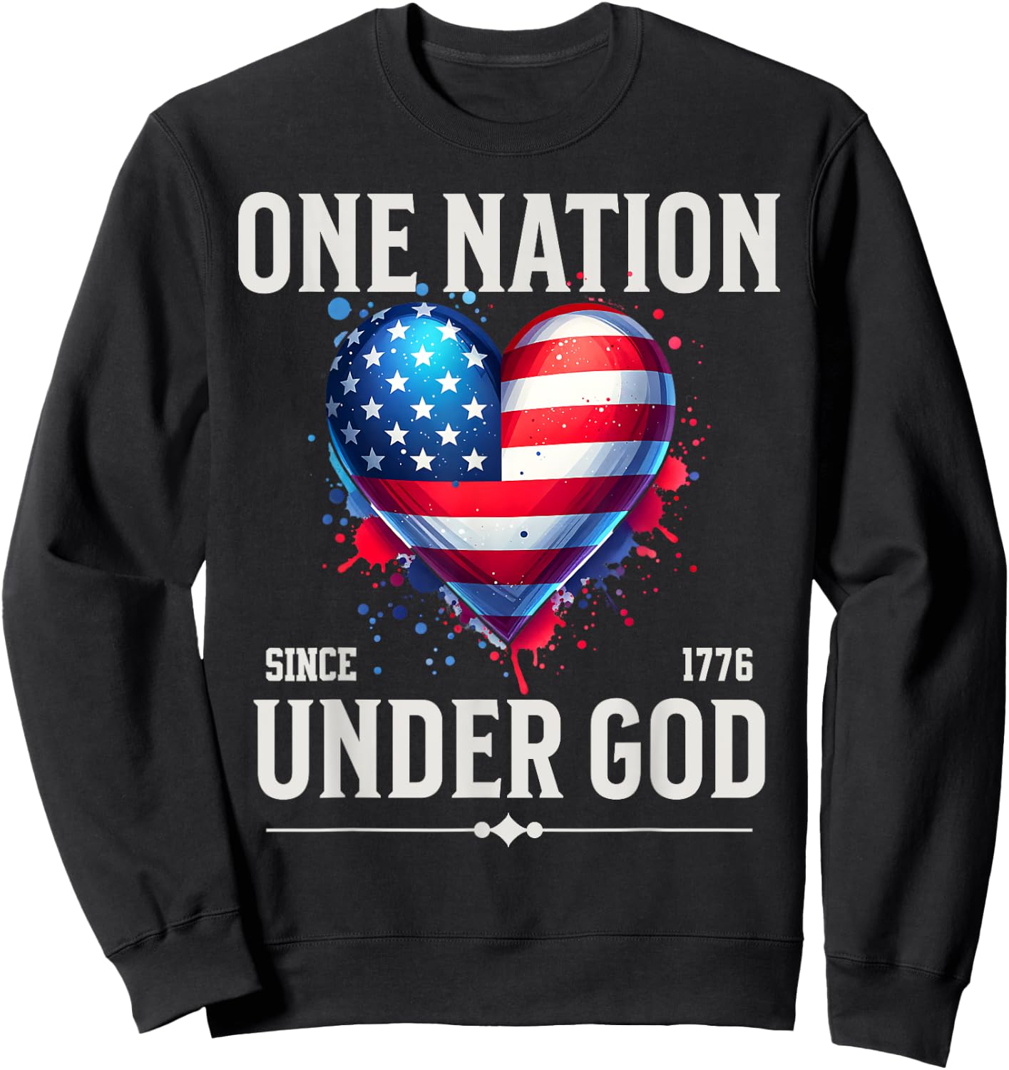 One Nation Under God Heart Flag Patriotic Christian Sweatshirt - Sweatshirt | Black