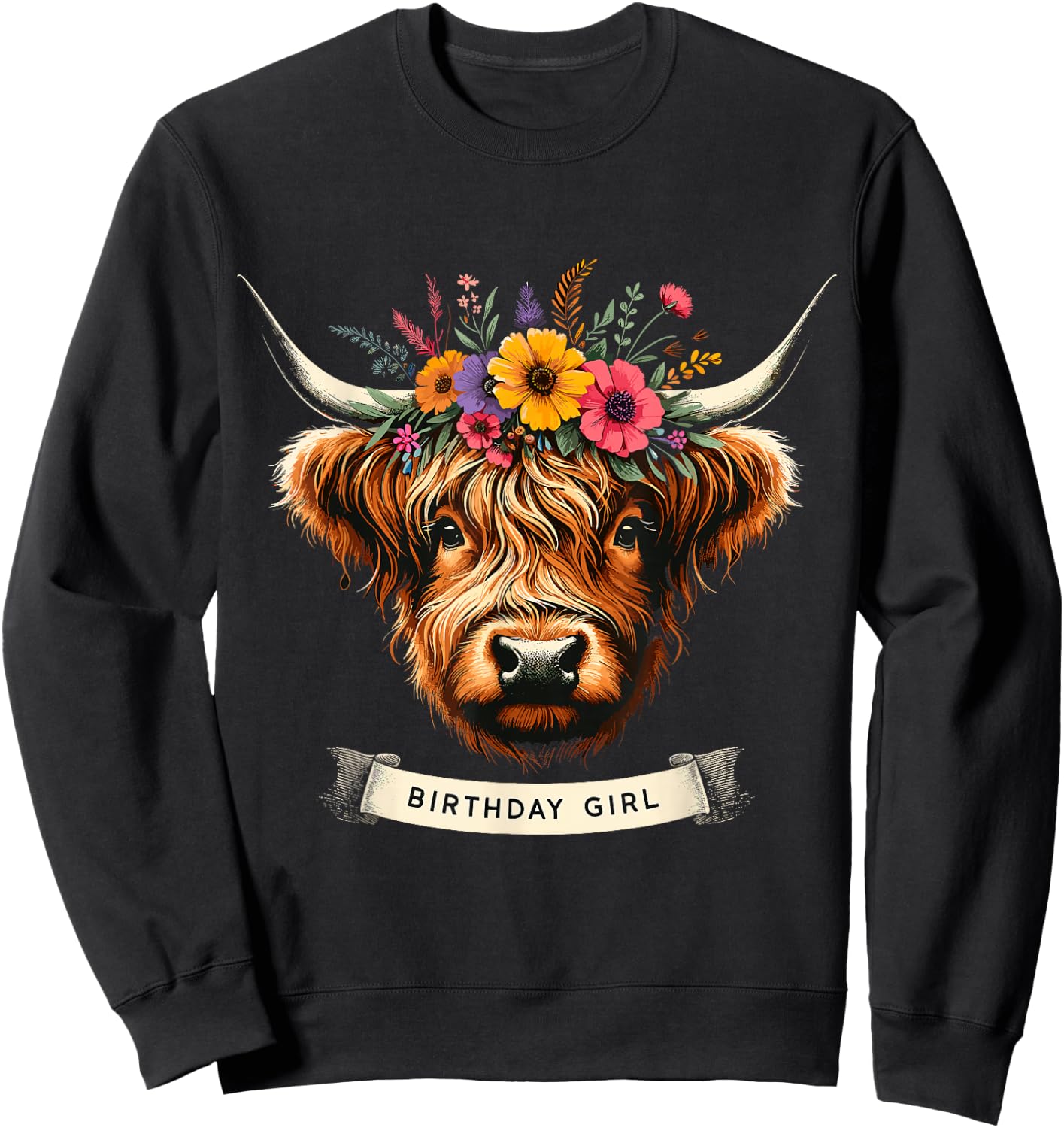 Highland Cow Birthday Girl Party Sweatshirt - Sweatshirt | Black